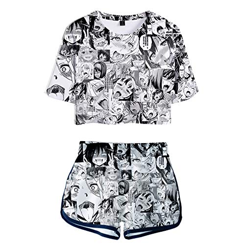 Anime Outfits for Women - 2 Piece Short Sleeve Crop Top & High Waist Shorts Set | Kawaii Japanese Streetwear | Cosplay, Summer Fashion, Casual Wear