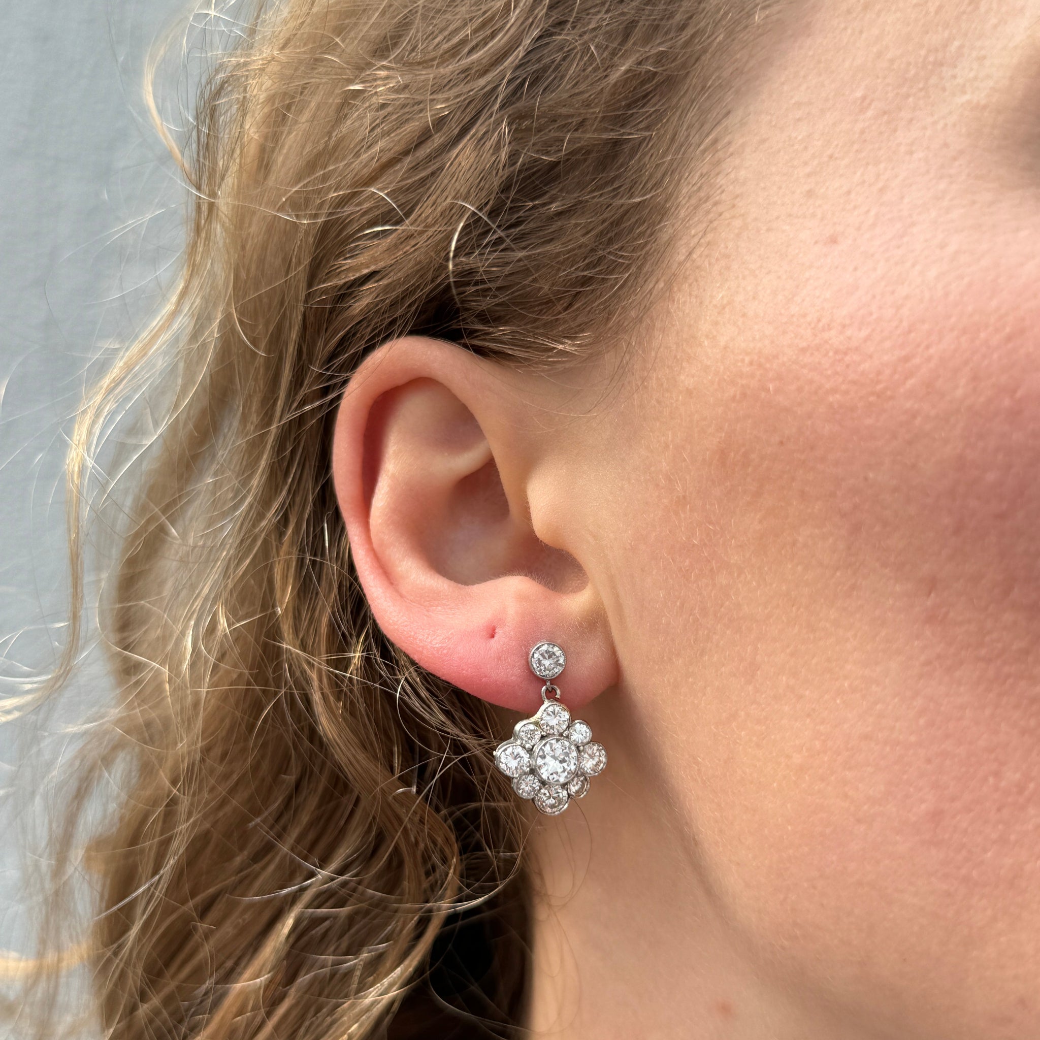 3 Carat Total Weight (CTW) Diamond Cluster Drop Platinum Earrings for Women | Elegant Dangling Earrings for Weddings, Parties & Special Occasions