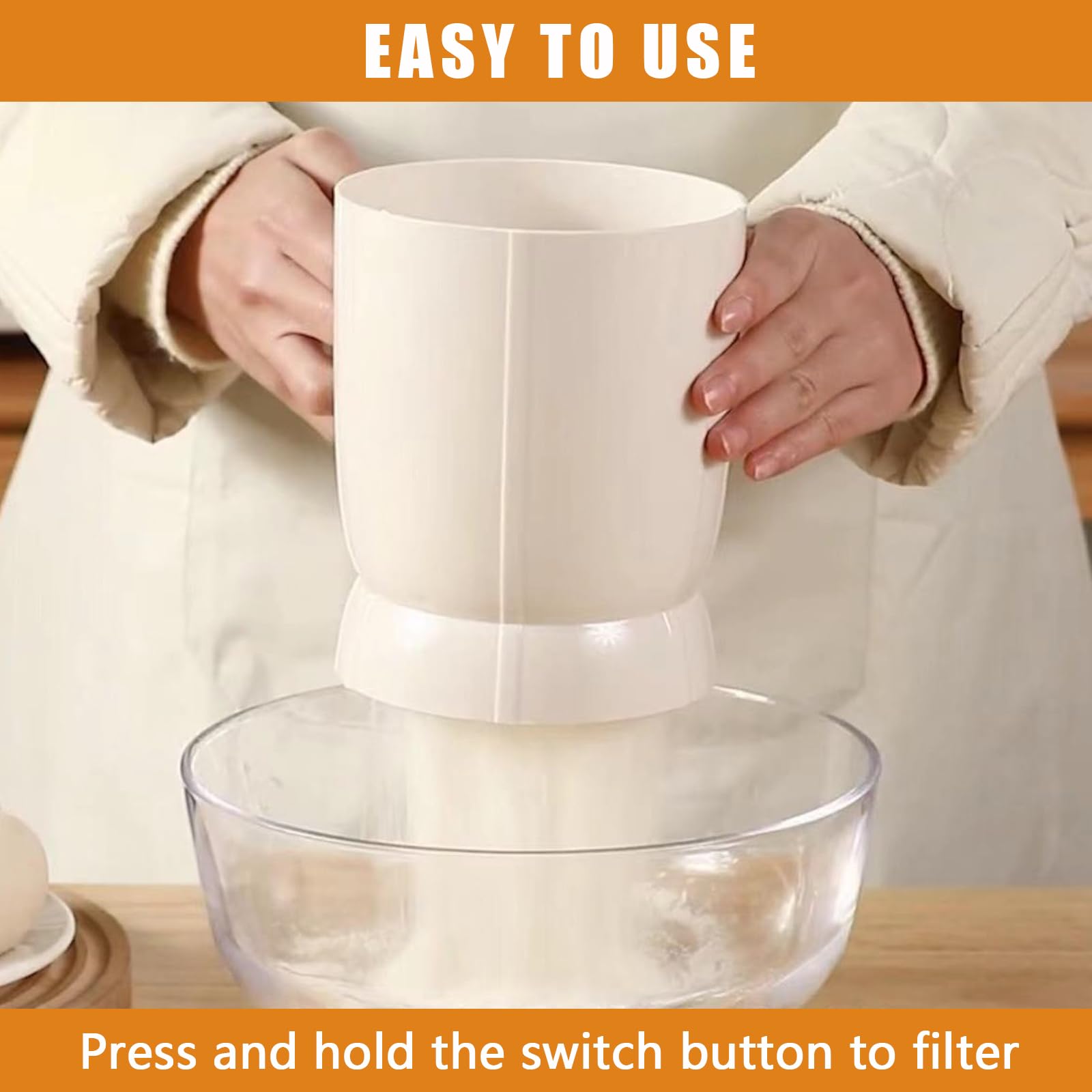 Electric Flour Sifter with Dough Scraper & Flour Spoon - 4 Cup Battery Powered Handheld Sieve for Baking | Perfect for Quick Sifting Flour, Cake Mixing & Cookie Dough Prep