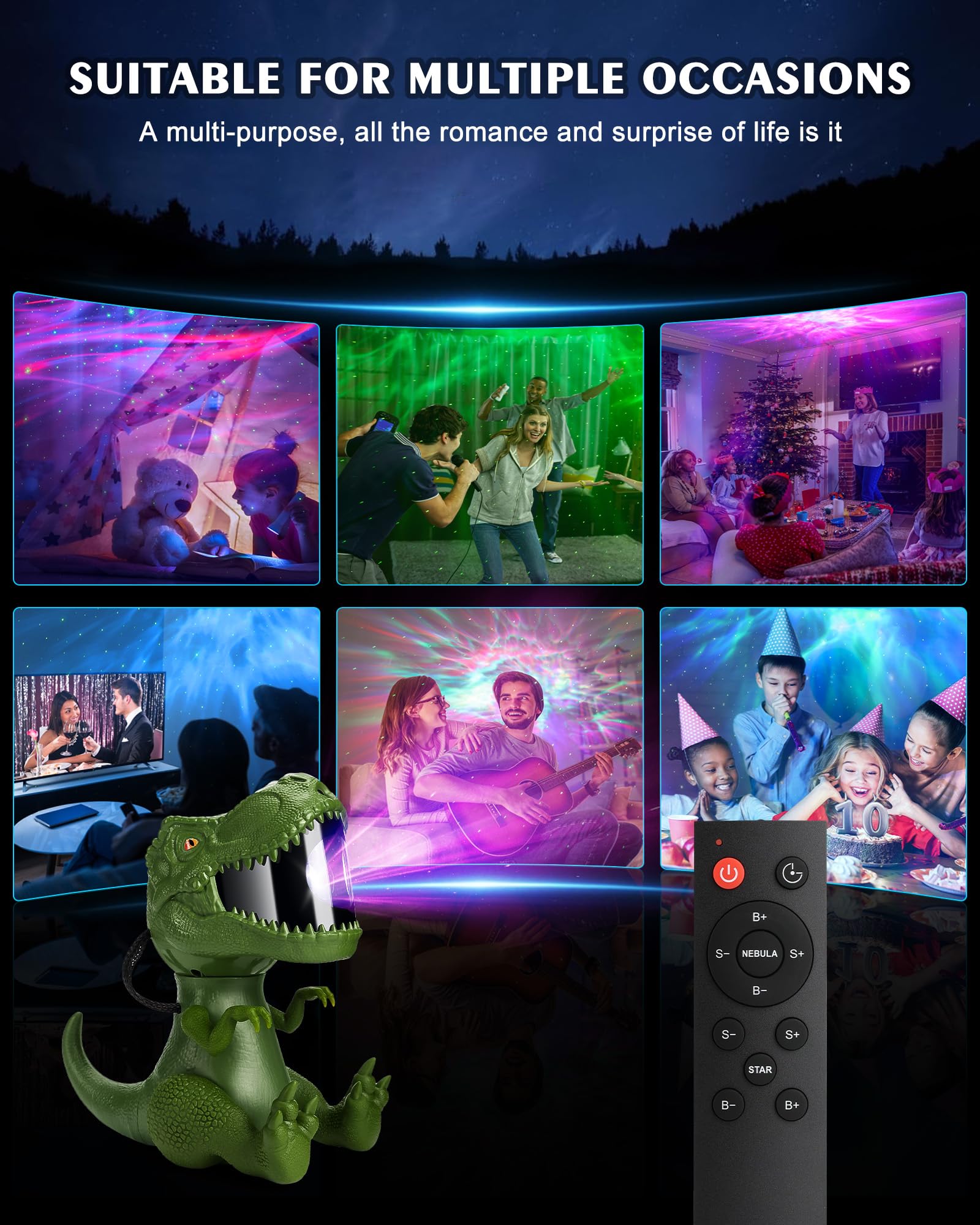 Dinosaur Star Projector Night Light - Galaxy Projector for Kids Bedroom, Ceiling Decor & Nursery Room (Green) | Creates Soothing Starry Night Sky for Sleep, Relaxation & Sensory Play