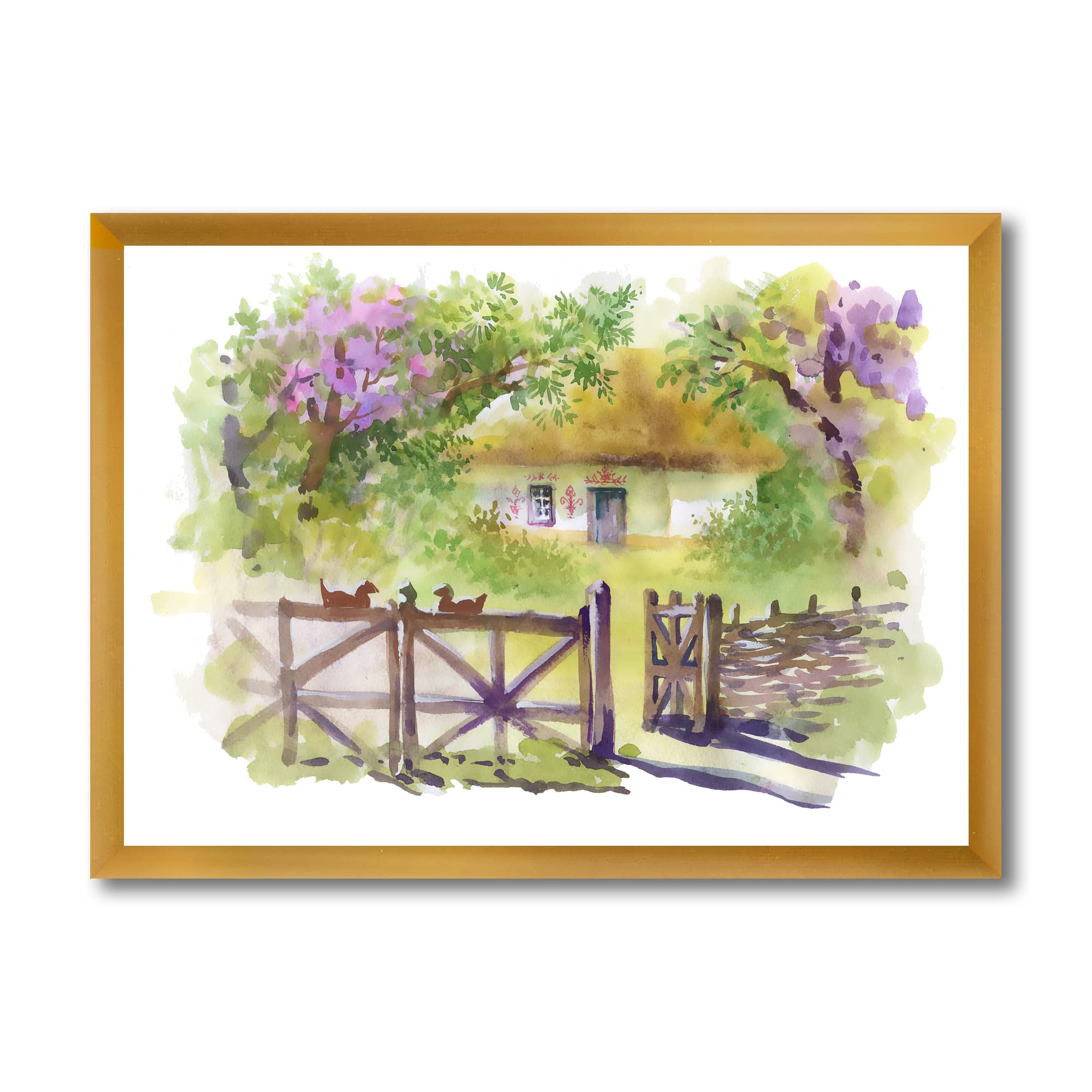 Rustic Cottage in the Woods Painting - Traditional Framed Wall Art Decor for Living Room, Bedroom & Office | Landscape Canvas Art Print