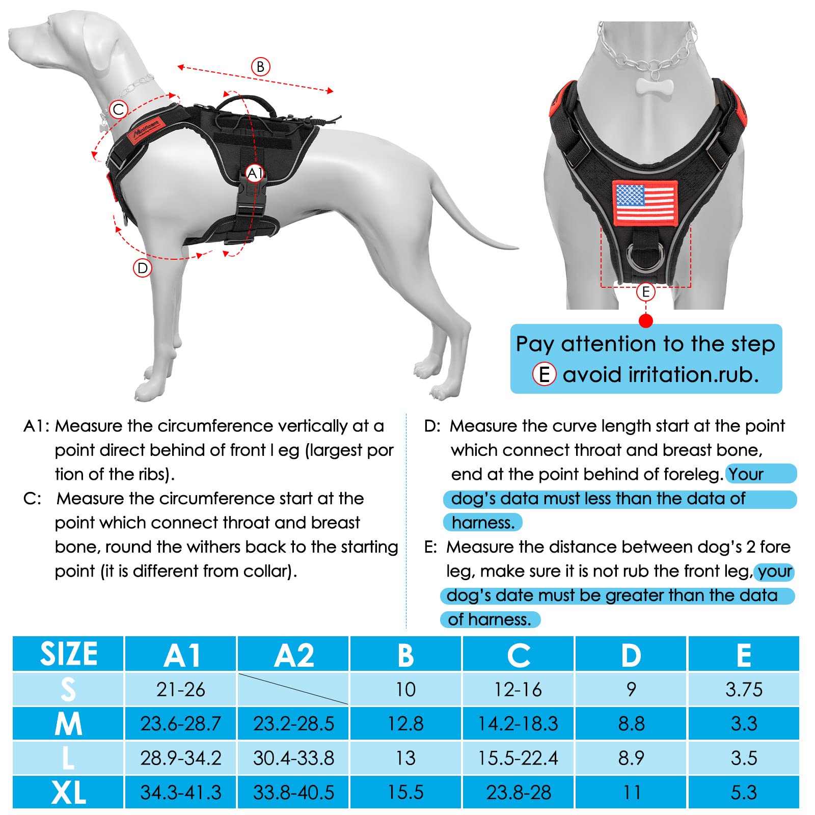 Tactical Dog Harness for Small Dogs - No Pull Reflective Service Vest with Handle & American Flag Patch - Military Training Hiking Hunting Working Harness (Black) - Perfect for Outdoor Adventures, Security Work & Daily Walks
