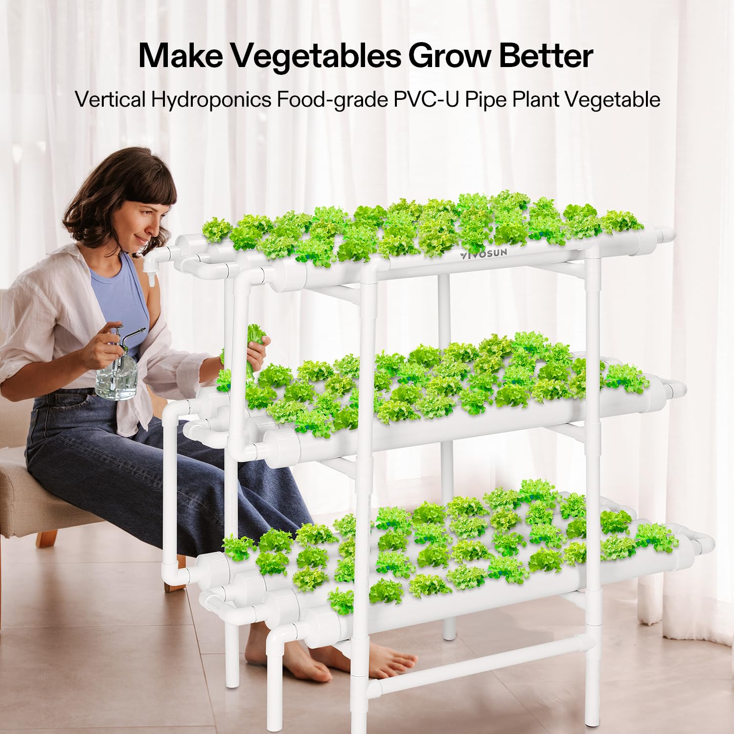 VIVOSUN 108-Site Hydroponic Growing System - 3-Tier 12 PVC-U Pipes Indoor Garden Kit with 1.6
