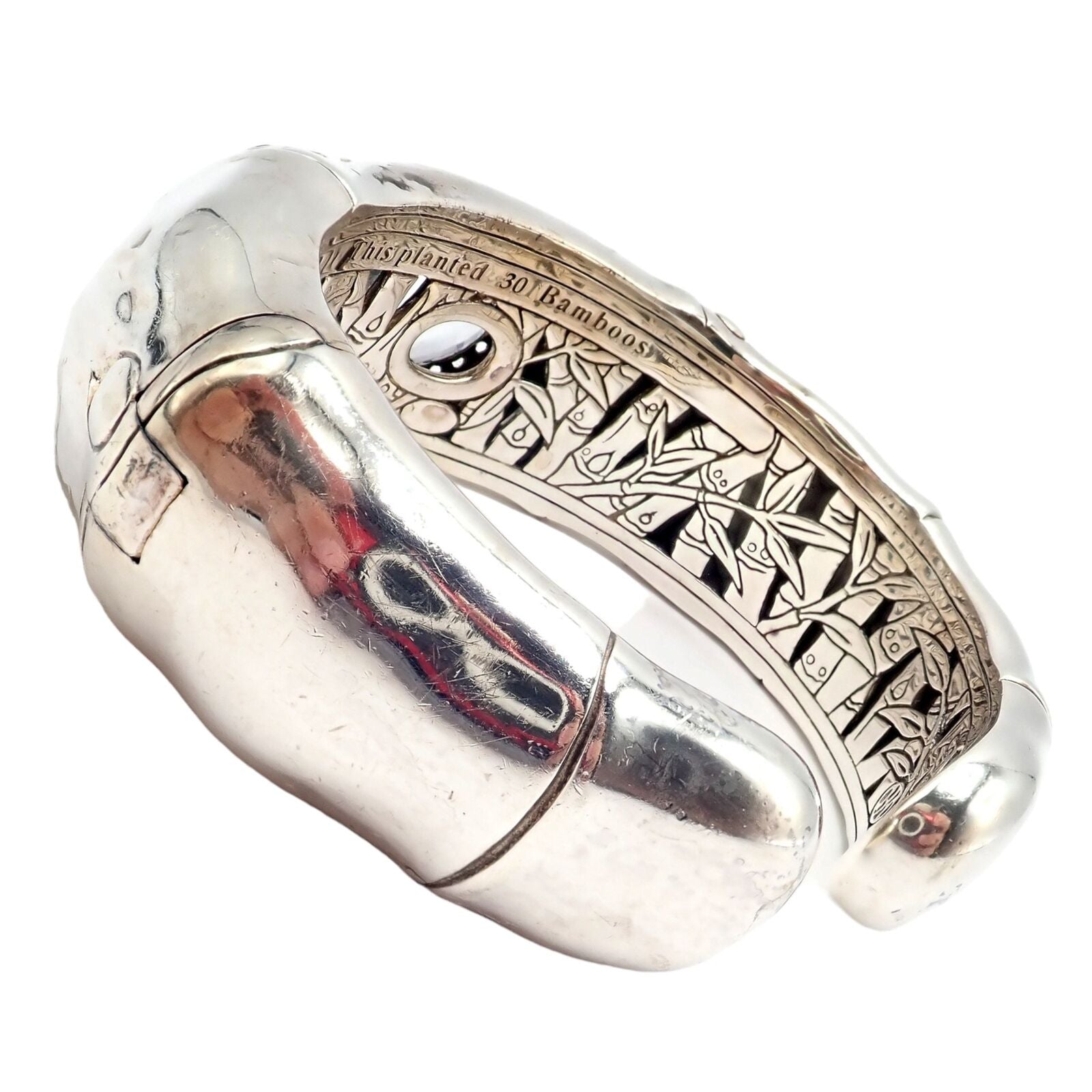 Authentic John Hardy Sterling Silver White Topaz 30 Bamboo Large Cuff Bracelet for Women - Elegant Statement Jewelry for Parties, Weddings & Special Occasions