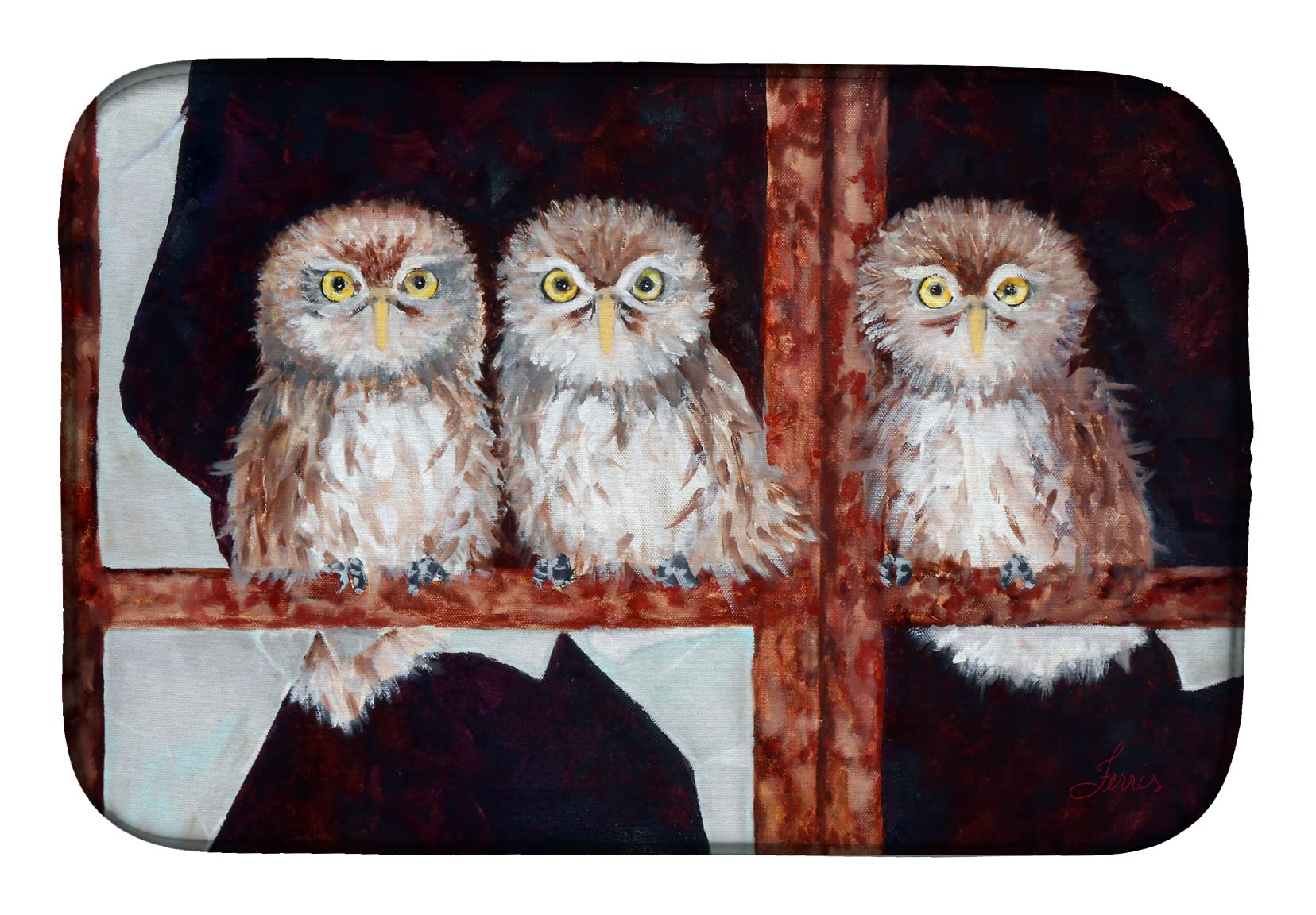 Caroline's Treasures FHC1002DDM Absorbent Owl Dish Drying Mat - 14x21 Inch Colorful Kitchen Countertop Drain Pad | Perfect for Drying Dishes, Protecting Countertops & Adding Decor