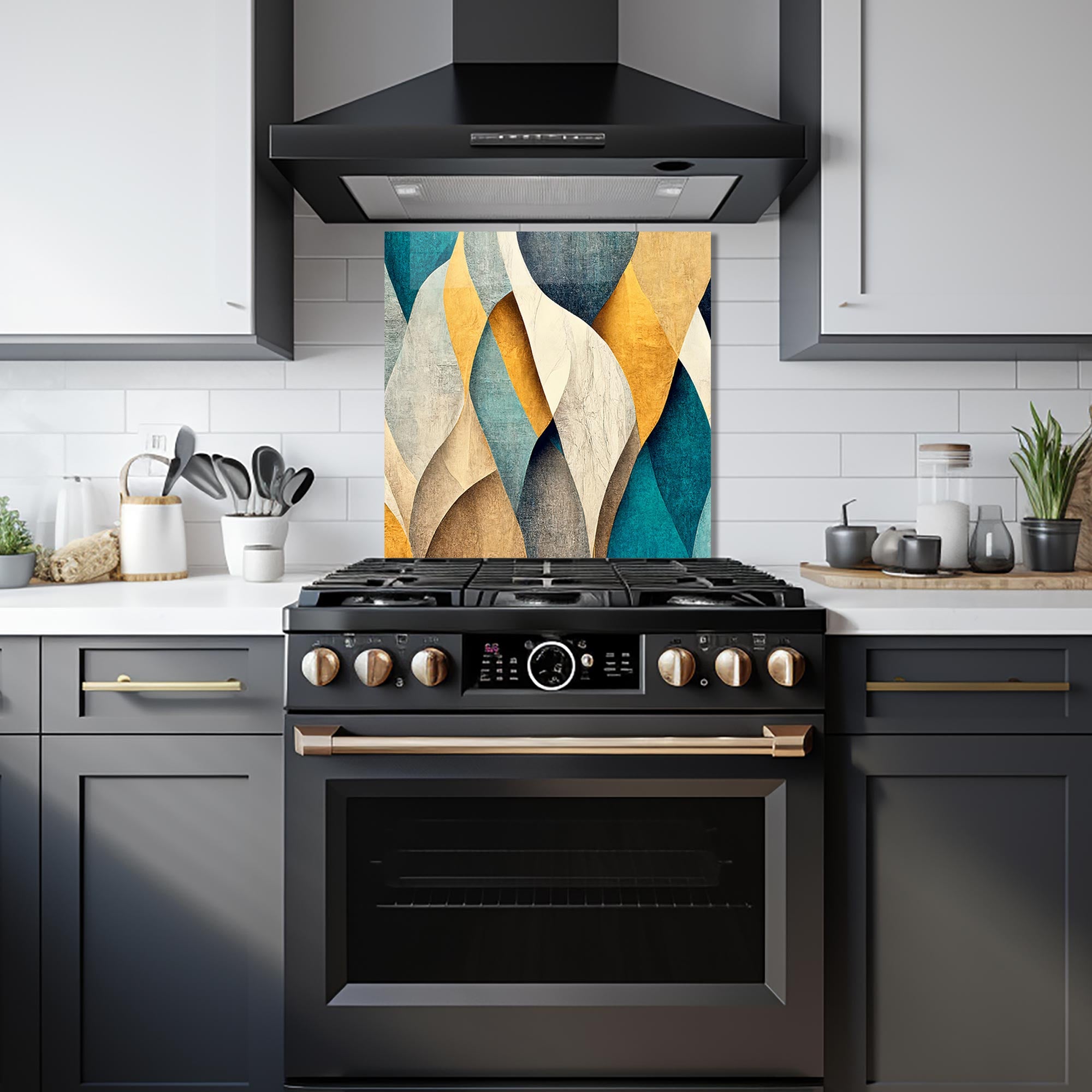 Abstract Leaves Glass Splashback - Modern Kitchen Backsplash for Stylish Home Decor | Perfect for Kitchen Renovation & Interior Design
