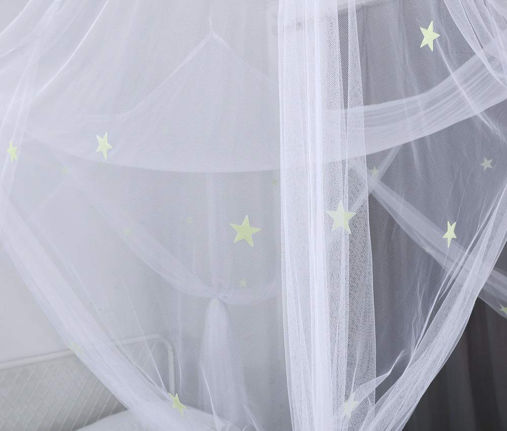 OctoRose Glow in The Dark 4-Poster Bed Canopy with Stars - White Hanging Mosquito Net for Full/Queen/King Size Beds (76