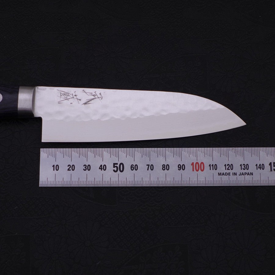 Premium Santoku Knife - VG-10 Japanese Steel, Tsuchime Damascus Pattern, Dark Blue Handle, 130mm Blade - Ideal for Slicing, Dicing & Chopping Vegetables, Meat & Fish