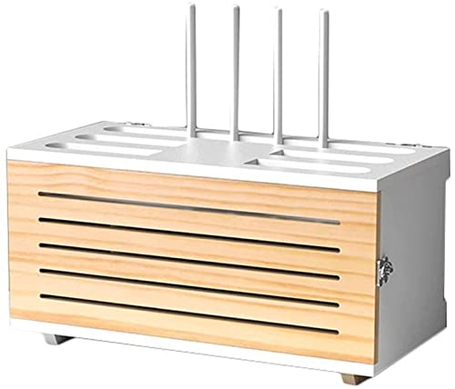 **Wall-Mounted Solid Wood Wireless Router Storage Box with 3 Shelves & Power Cord - White Finishing Box for Home Office & Tech Gadgets Organization**