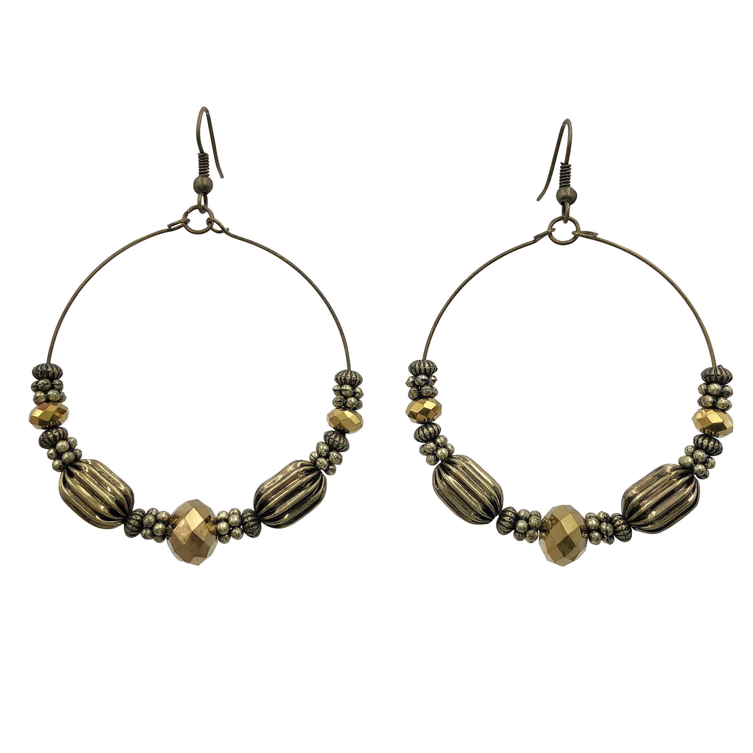 Large Long Glass & Metal Beaded Drop Circle Hoop Swing Dangle Earrings for Women - Assorted Colors | Perfect for Parties, Weddings & Boho Fashion