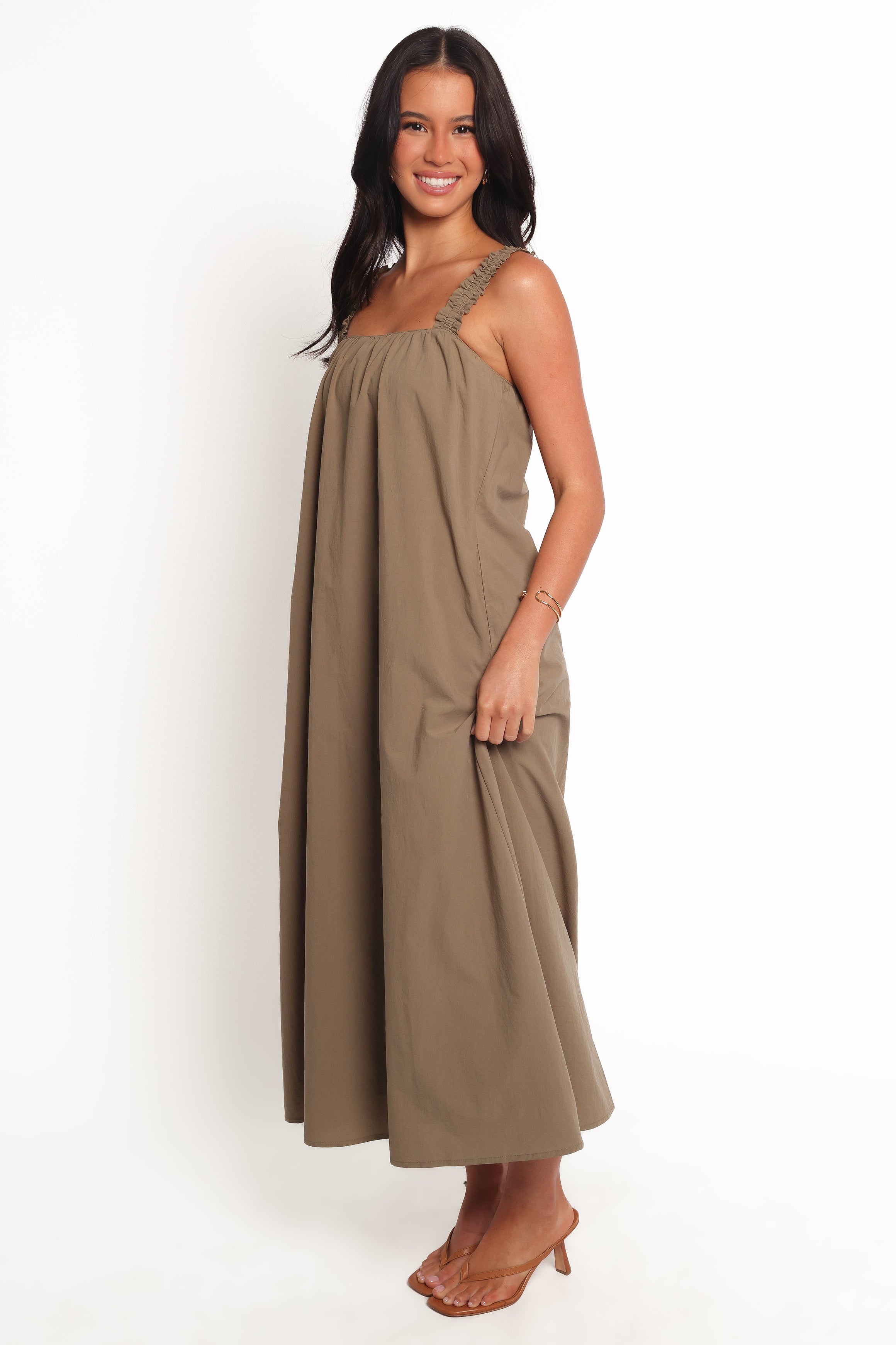 Alessandra Women's Olive Green Maxi Dress - Elegant Long Sleeve Flowy Summer Dress for Beach, Wedding & Casual Wear