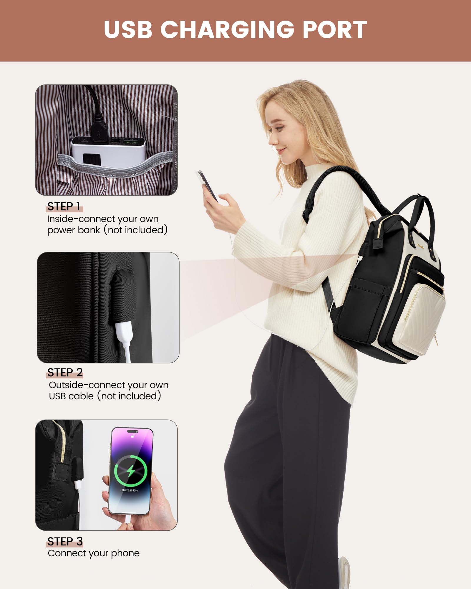 LOVEVOOK 15.6 Inch Laptop Backpack for Women - USB Charging Port, Waterproof Travel & Work Backpack with Large Capacity - Perfect for Nurses, Teachers, Business Professionals & Daily Commute