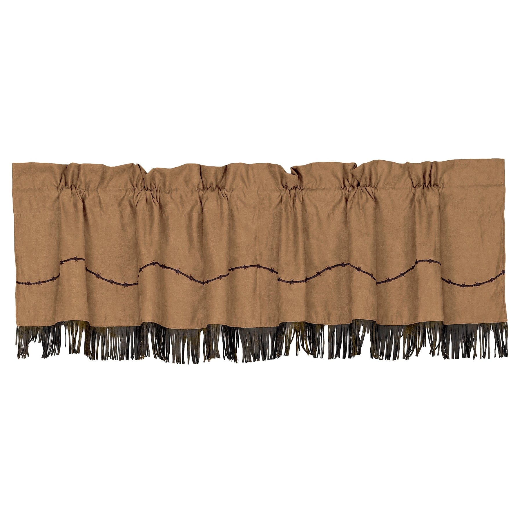 Barbwire Dark Tan Kitchen Valance with Fringe - Elegant Window Treatment for Farmhouse, Rustic, and Country Style Kitchens