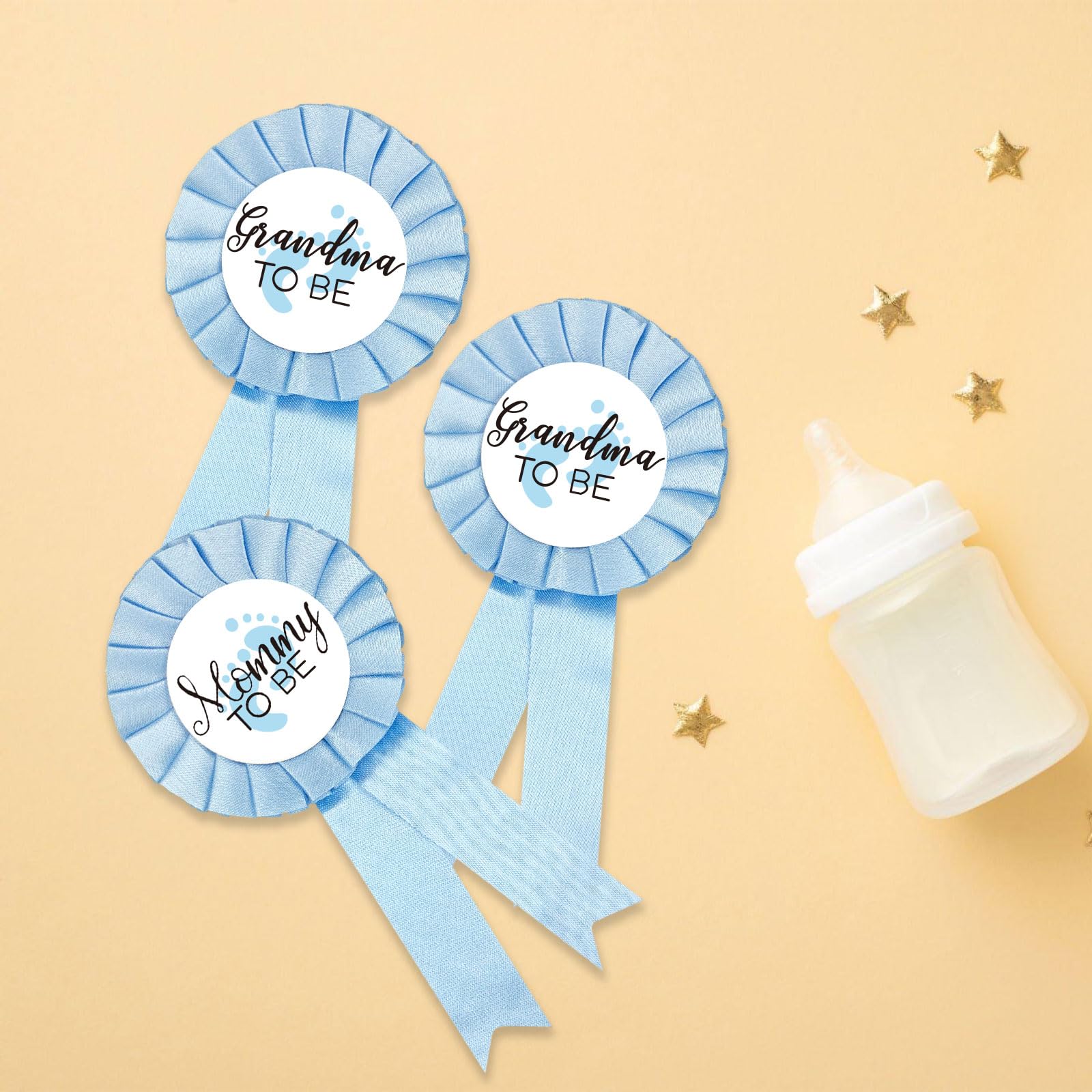 Grandma to Be & Mommy to Be Tinplate Badge Pin Set - 2 Pack Light Blue Baby Shower Buttons for Boy Gender Reveal Party, New Mom Gifts, Baby Celebration Rosette Pins (Sky Blue) - Perfect for Baby Showers, Gender Reveals & New Mom Celebrations