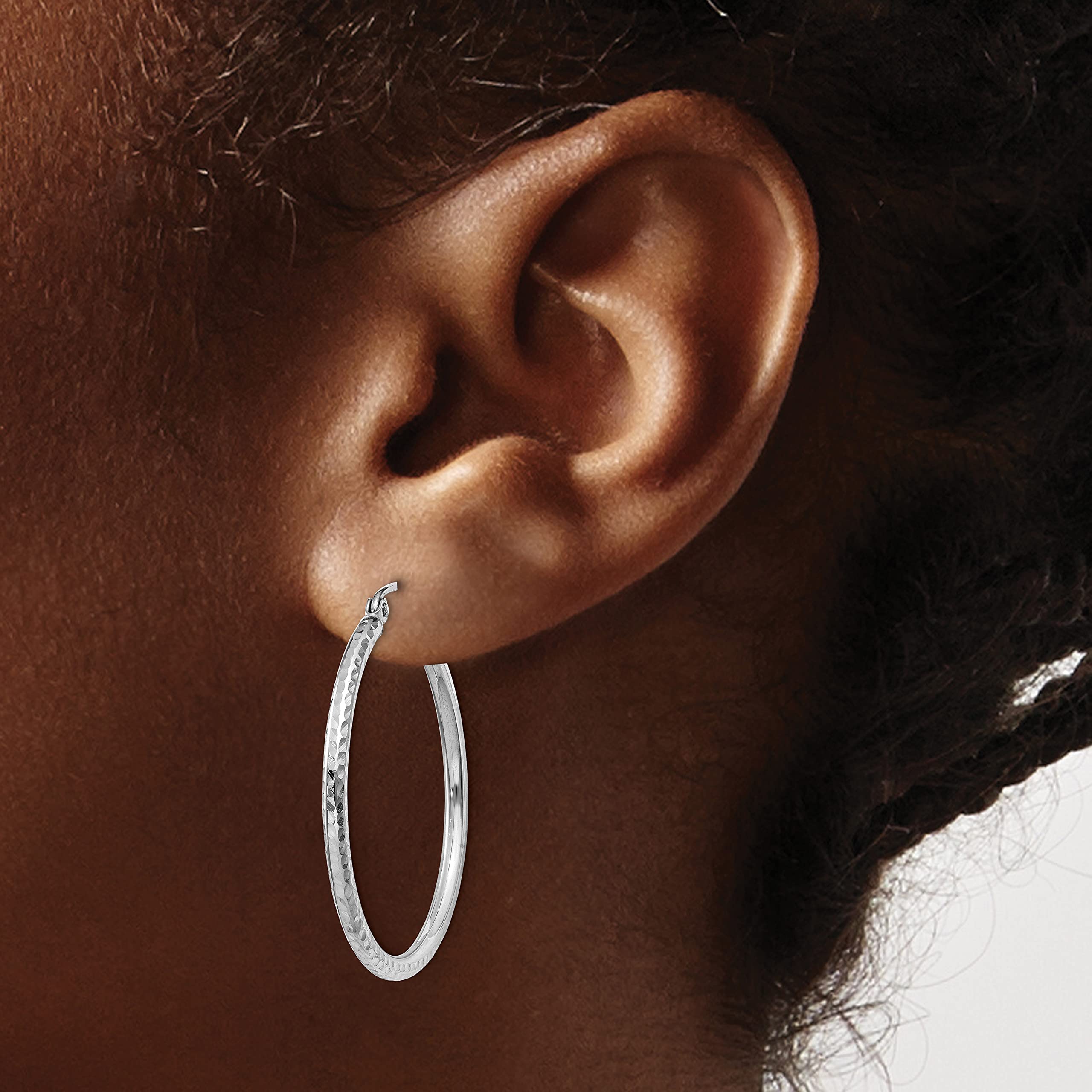 14K Solid White Gold 2mm Round Tube Medium Hoop Earrings for Women - Classic Everyday Jewelry for Work, Date Night & Special Occasions