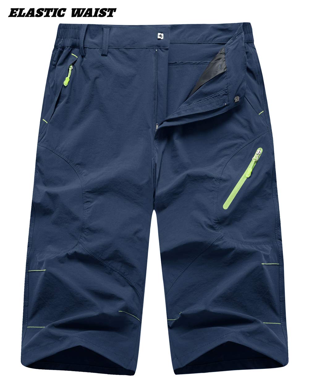 TACVASEN Men's Cargo Capri Pants - Relaxed Fit 3/4 Below Knee Athletic Shorts in Blue for Outdoor Adventures and Casual Wear