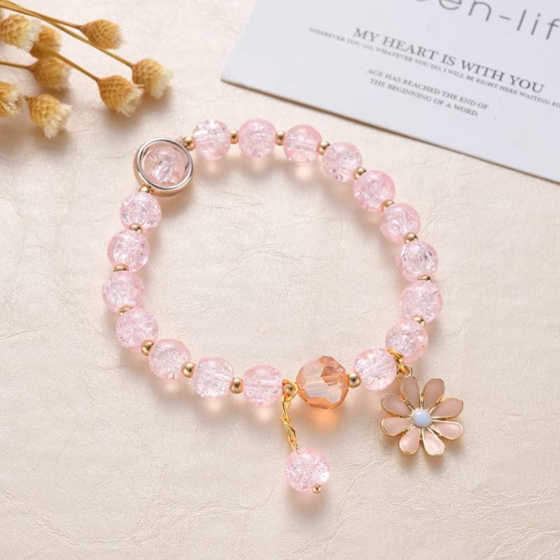 POYAMUSE Colorful Flower Charm Bracelet - Boho Daisy Crystal Beads Bracelet for Women | Trendy Summer Festival Accessory, Layered Stacking Jewelry Gift for Her