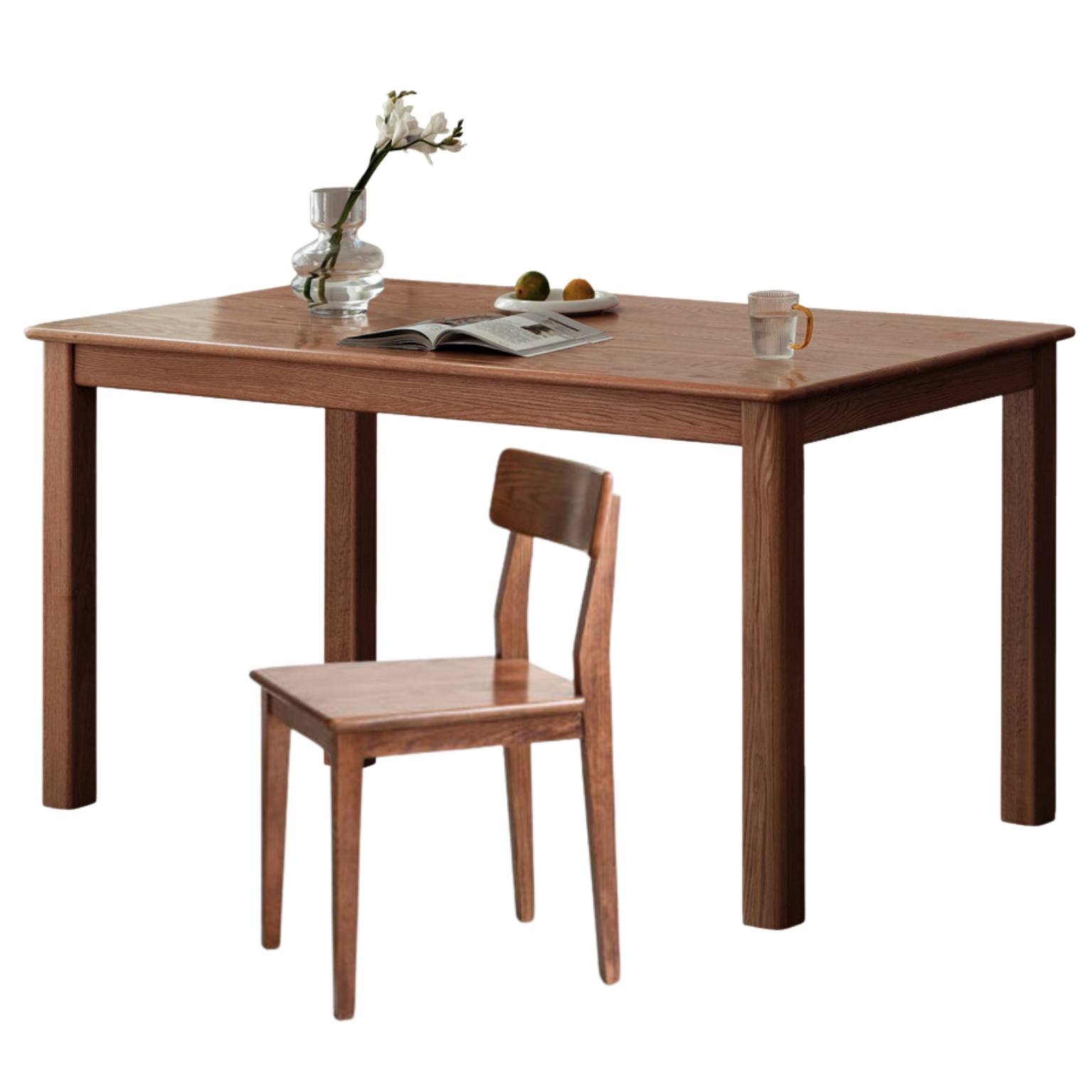 Solid Oak Wood Modern Dining Table - 6 Seater Rustic Farmhouse Style for Kitchen & Dining Room - Perfect for Family Gatherings & Dinner Parties