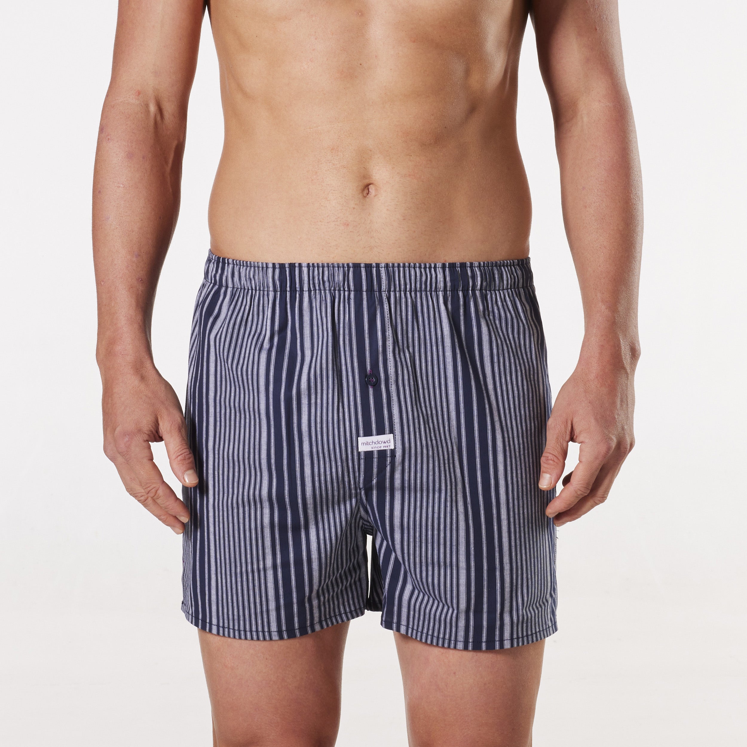 Premium Men's Leon Stripe Cotton Stretch Boxer Shorts - Breathable & Comfortable Underwear for Everyday Wear - Navy Blue