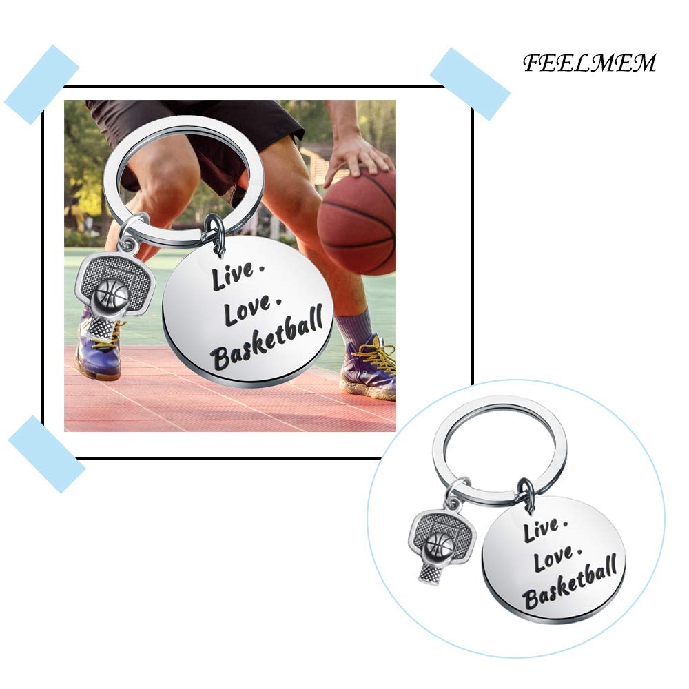 FEELMEM Sports Charms - Basketball Keychain with Hoop Design, Inspirational Live Love Basketball Jewelry, Fitness Keyring Gift for Players & Fans - Perfect for Game Days, Workouts & Basketball Enthusiasts