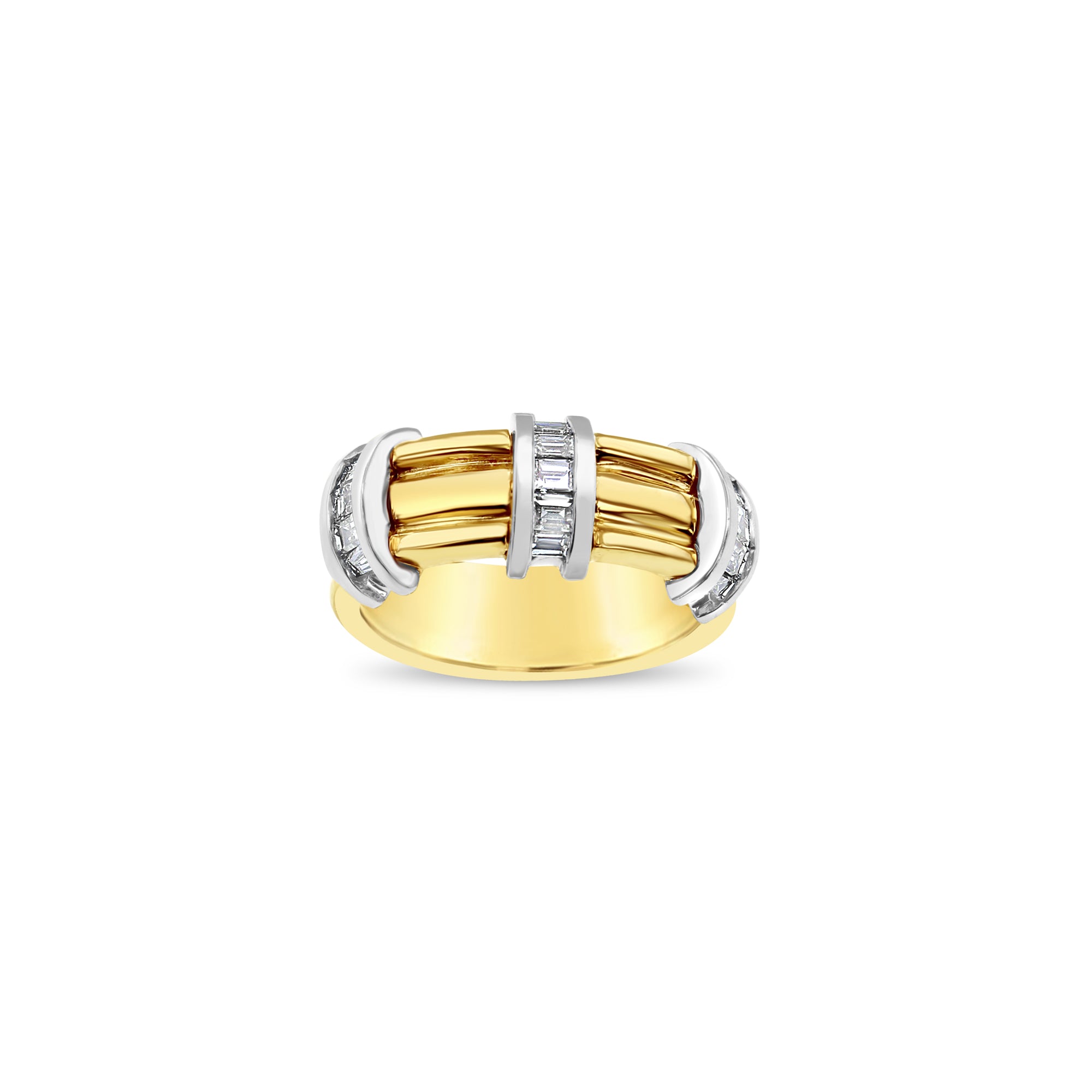 Elegant Baguette Two-Tone Diamond Band Ring in 18k Yellow Gold – Perfect for Weddings, Anniversaries & Special Occasions