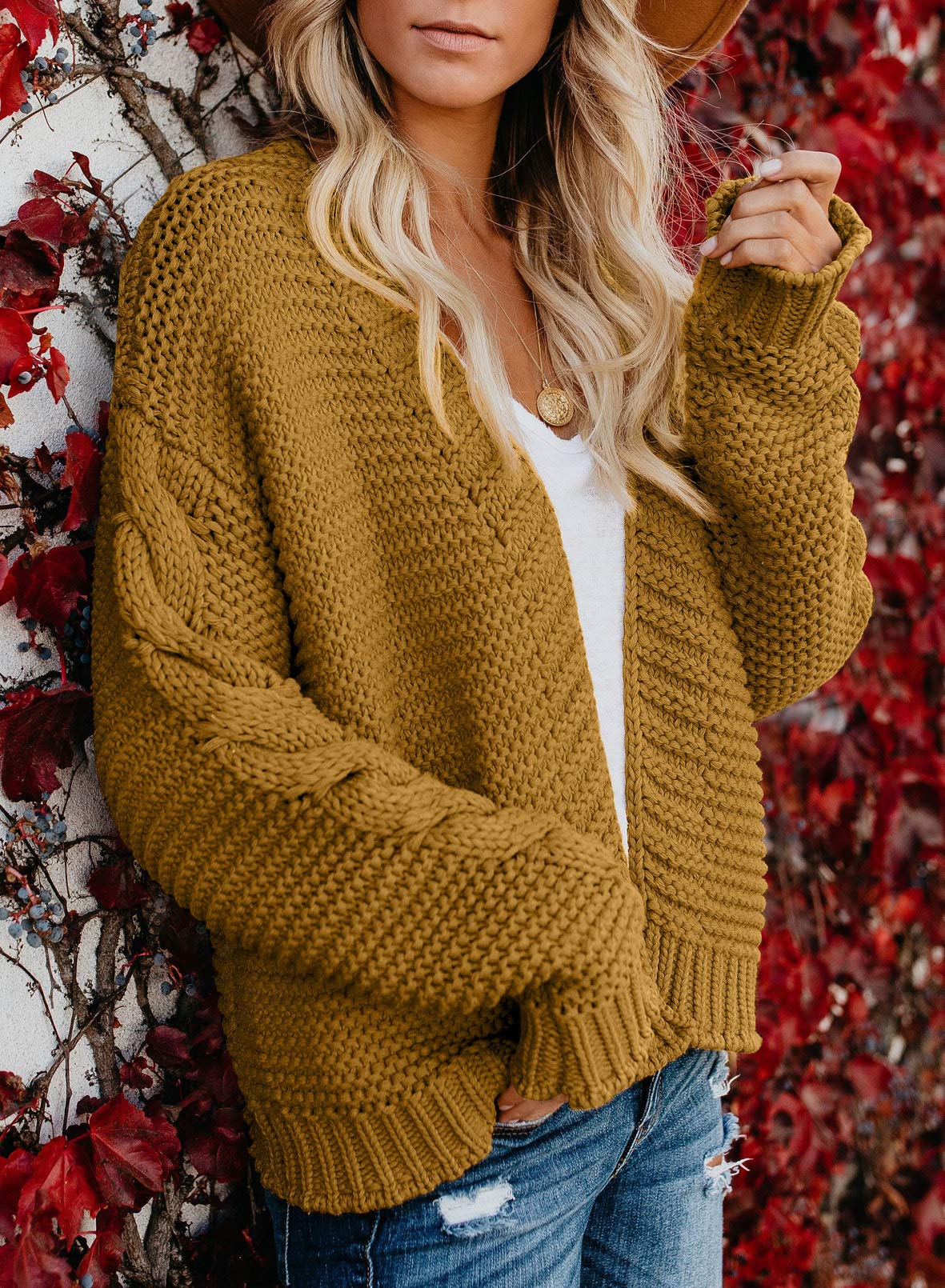 Dokotoo Women's Open Front Long Sleeve Chunky Knit Cardigan Sweater - Loose Fit Casual Coat for Fall & Winter - Perfect for Office, Travel and Cozy Home Wear