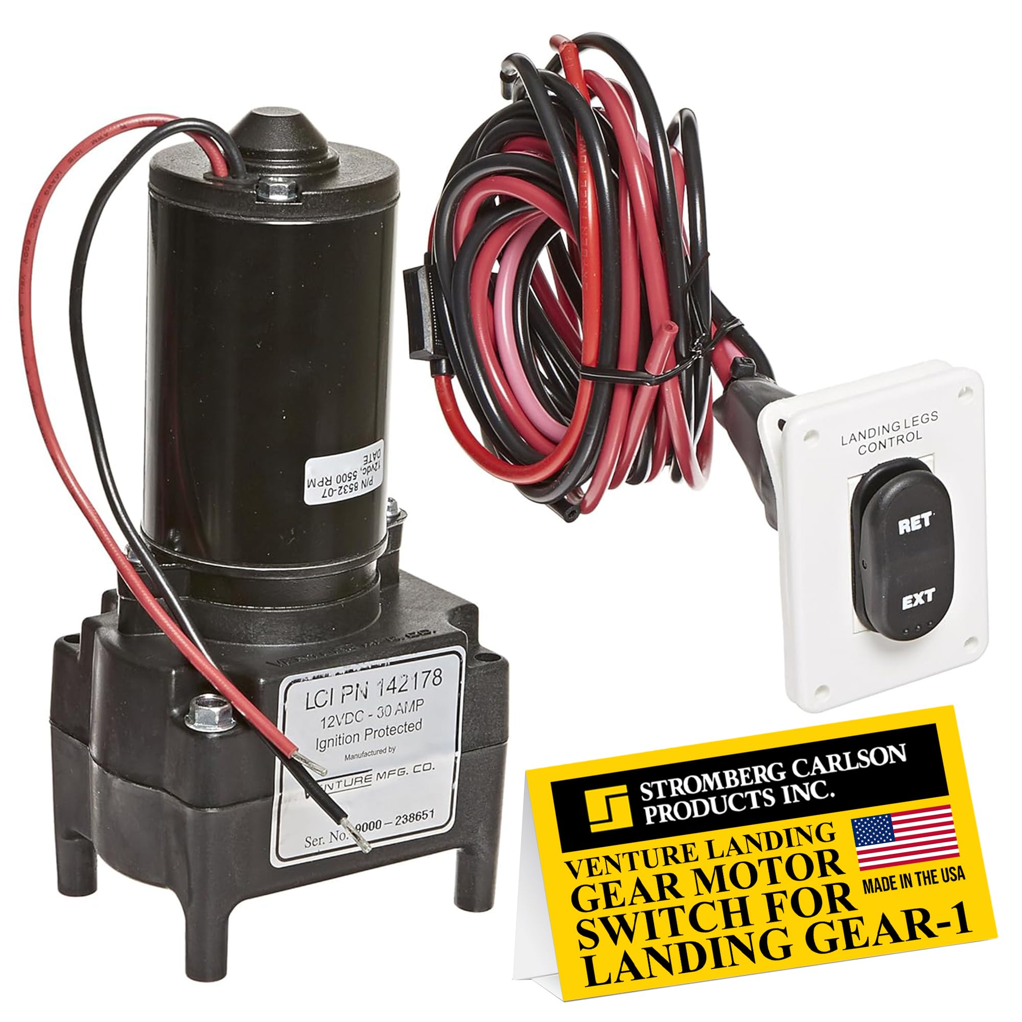 Stromberg Carlson LG-217884 Venture Landing Gear Motor and Switch Kit - Heavy Duty Black Replacement for RV & Trailer Landing Gear Systems - Perfect for Smooth Camper Leveling & Stabilization