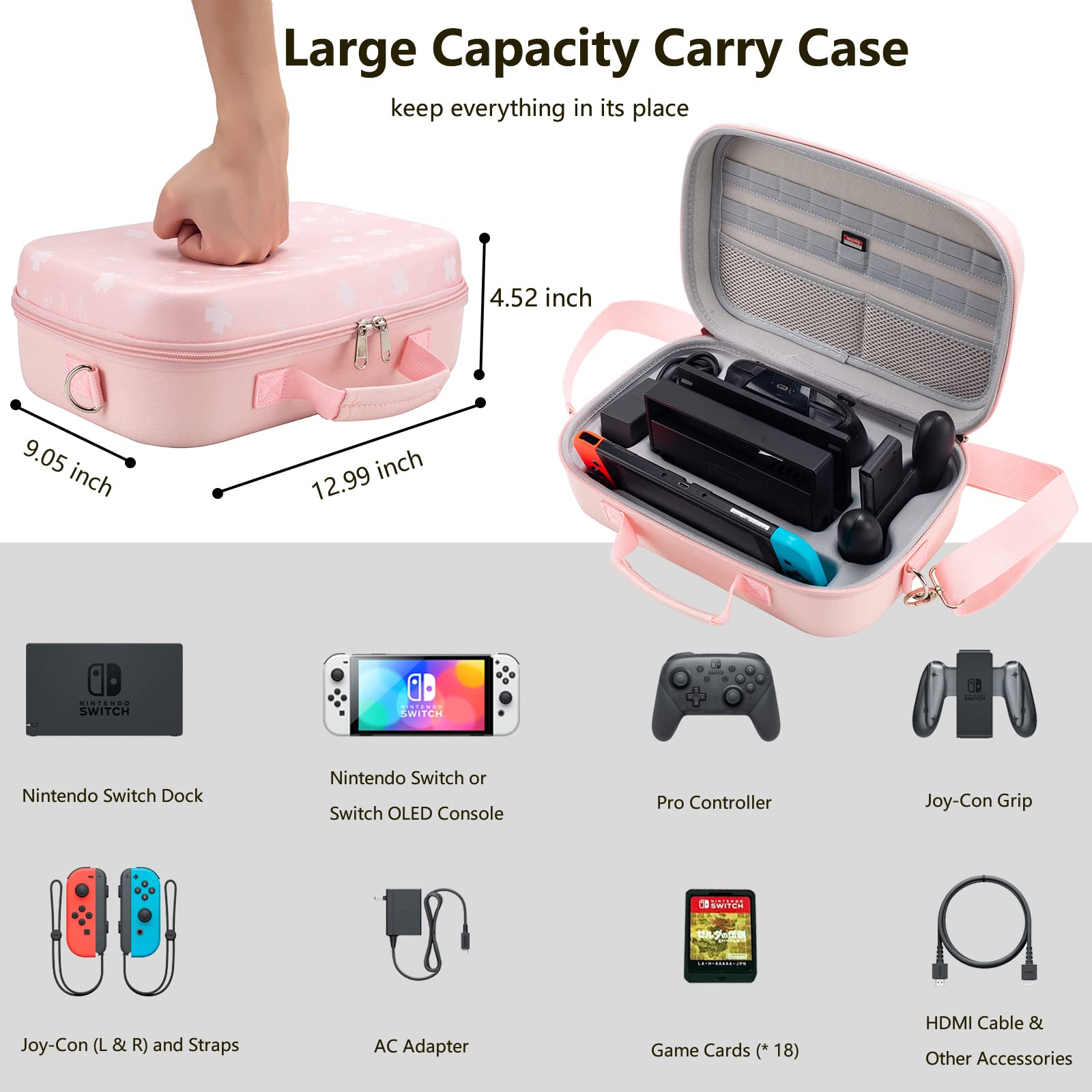 Premium Nintendo Switch/OLED Carrying Case - Deluxe Travel Messenger Bag with Mesh Pocket, Holds Console & 18 Games, Removable Shoulder Strap - Perfect for Travel, Commuting & Gaming On-The-Go