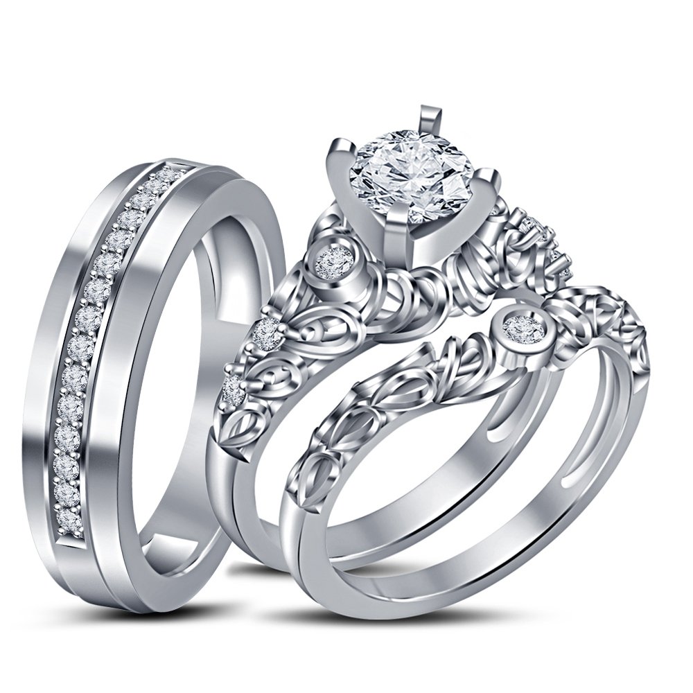 His and Hers Wedding Ring Sets - 925 Sterling Silver Heart CZ Promise Rings for Couples, Bridal Bands for Women & Men - Perfect for Engagements, Anniversaries & Romantic Gifts