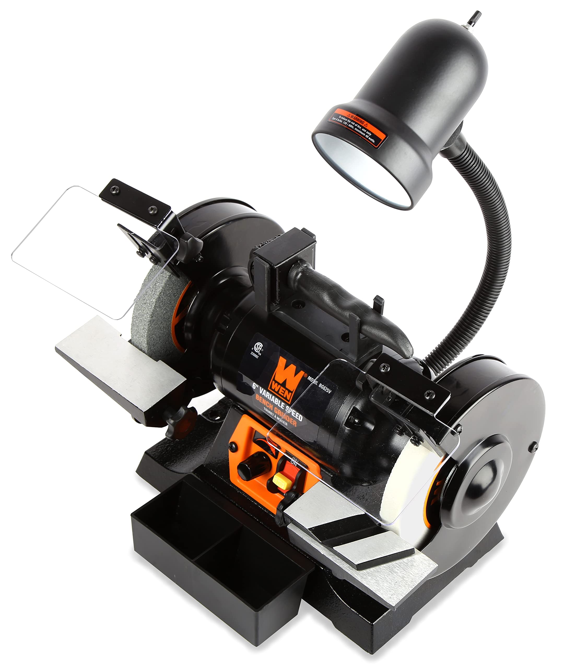 WEN BG625V 2.5-Amp 6-Inch Variable Speed Bench Grinder with Flexible Work Light & 32-Inch Stand with Water Pot - Perfect for Metalworking, Sharpening Tools, and DIY Projects (Black)