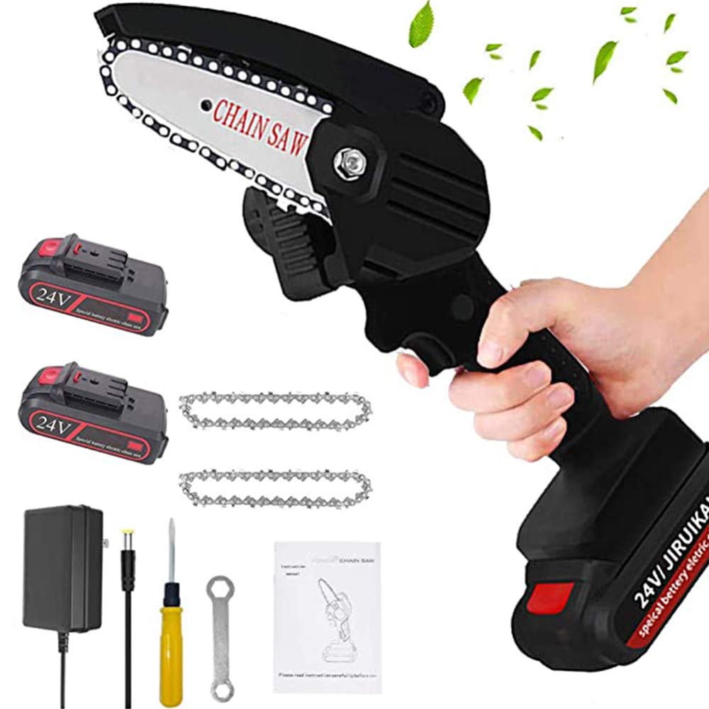 **RHXX 4-Inch Cordless Mini Chainsaw - Ultra-Light 0.7kg One-Hand Electric Chainsaw with Splash Board for Tree Branch & Wood Cutting - Perfect for Gardening, Pruning, and DIY Projects (Black)**