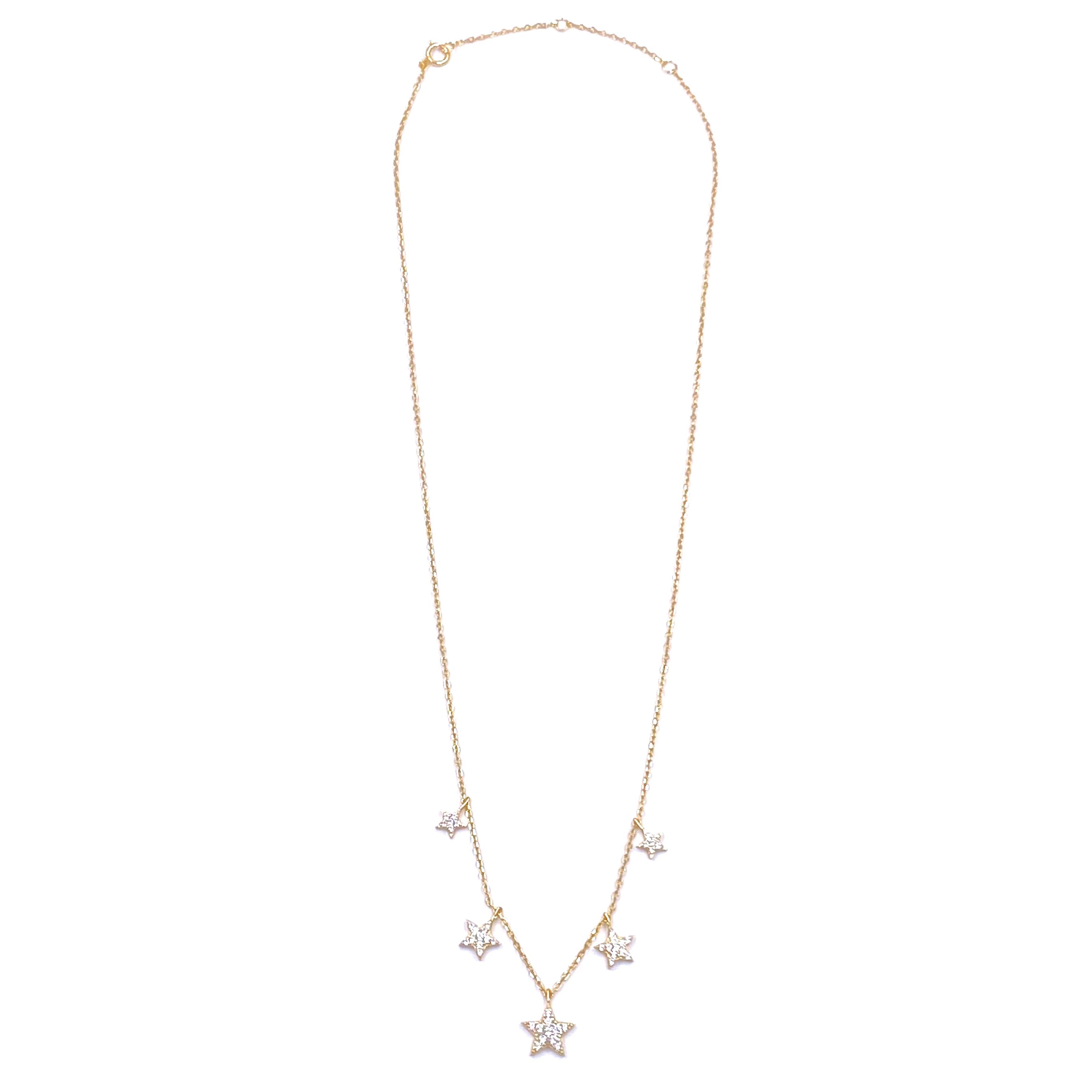 Ashley Gold Sterling Silver Gold Plated 5-Star CZ Drop Necklace for Women - Elegant Dangling Pendant Jewelry for Parties, Weddings & Special Occasions