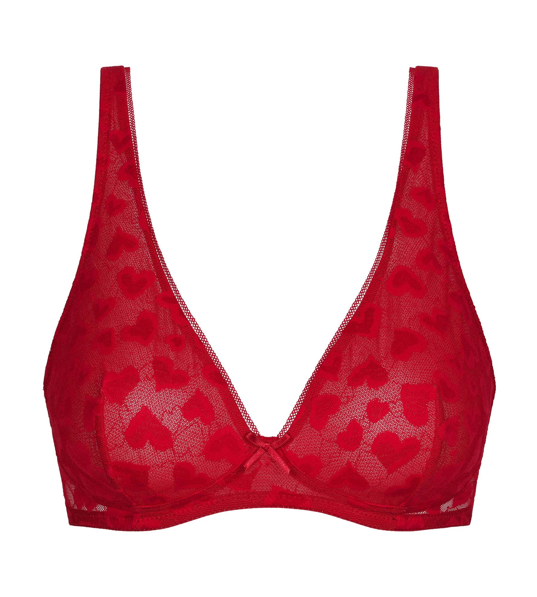 Dim Coeur Red Tulle Bralette Scarf Print Wireless Bra - Perfect for Casual Wear, Loungewear & Layering Under Sheer Tops