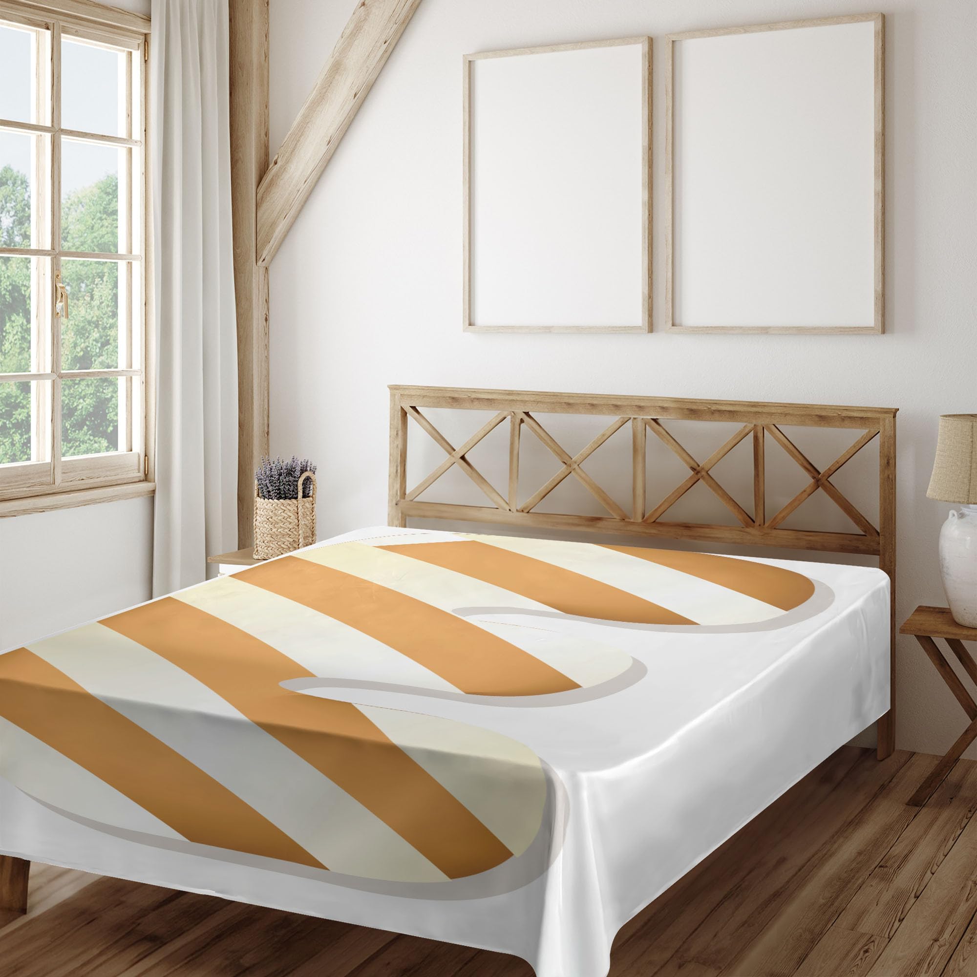 Ambesonne Christmas Alphabet Flat Sheet - Creamy Striped Cookie E Letter Design on Plain Backdrop | Soft & Comfortable California King Top Sheet | Ginger & Off White Holiday Bedding | Perfect for Festive Bedroom Decor, Guest Rooms & Seasonal Home Styling