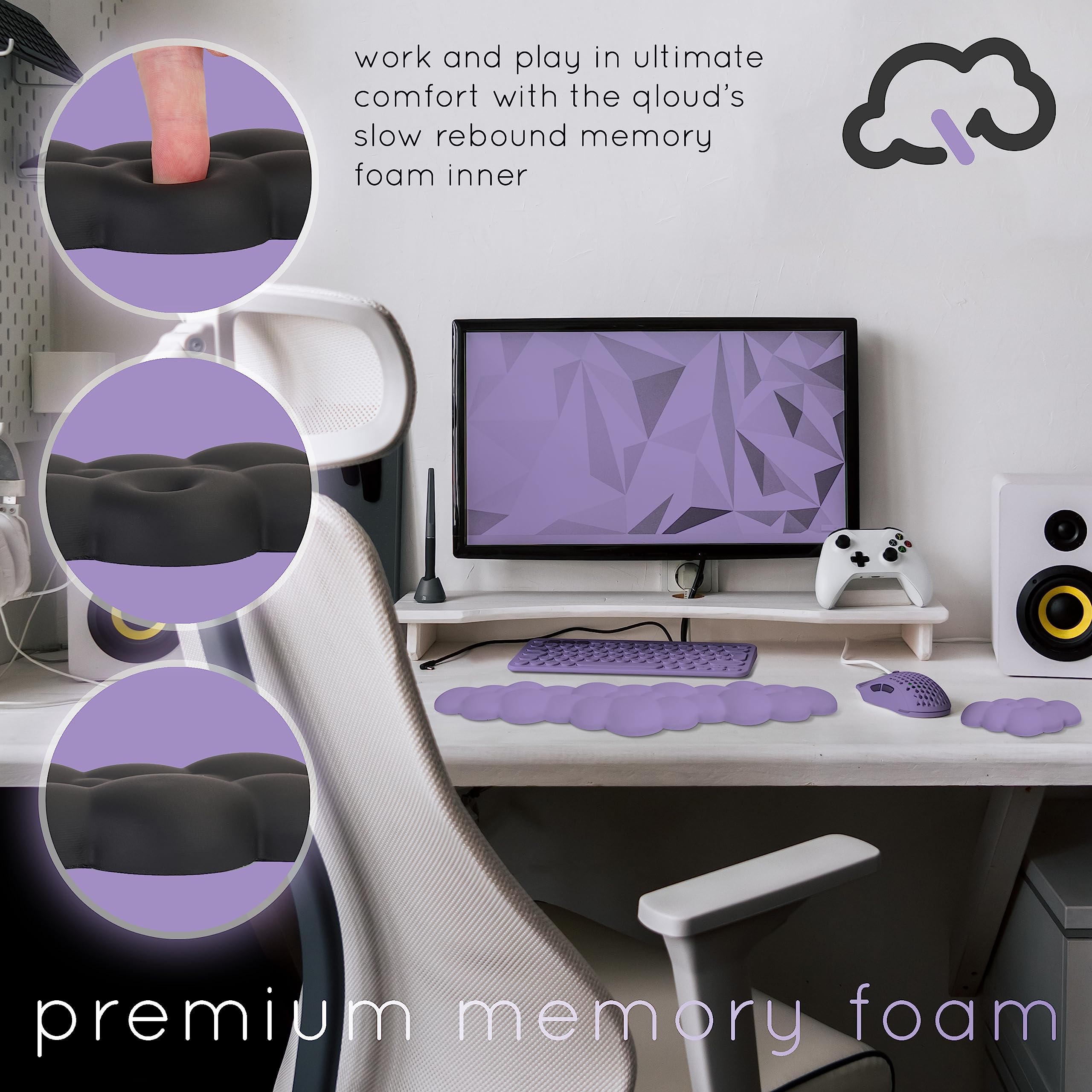 Ergonomic Cloud Wrist Rest for Computer Keyboard - Memory Foam Support with Non-Slip Base & Matching Mouse Pad (Lilac Purple) | Perfect for Office, Gaming & Typing Comfort