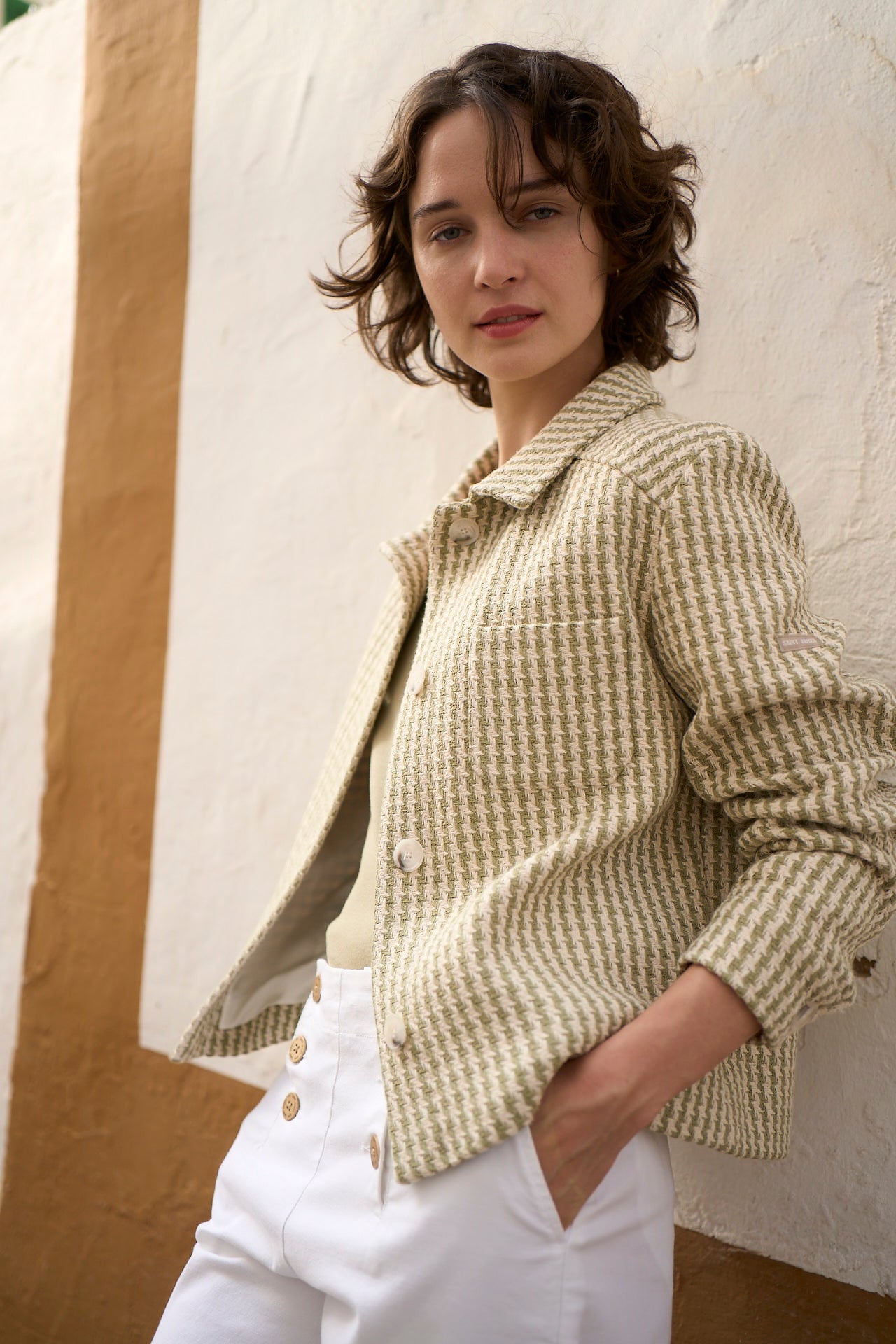 ST ENOLA Women's Tweed Jacket - Classic Ivory & Soft Almond Color Blazer for Office, Wedding & Fall Fashion