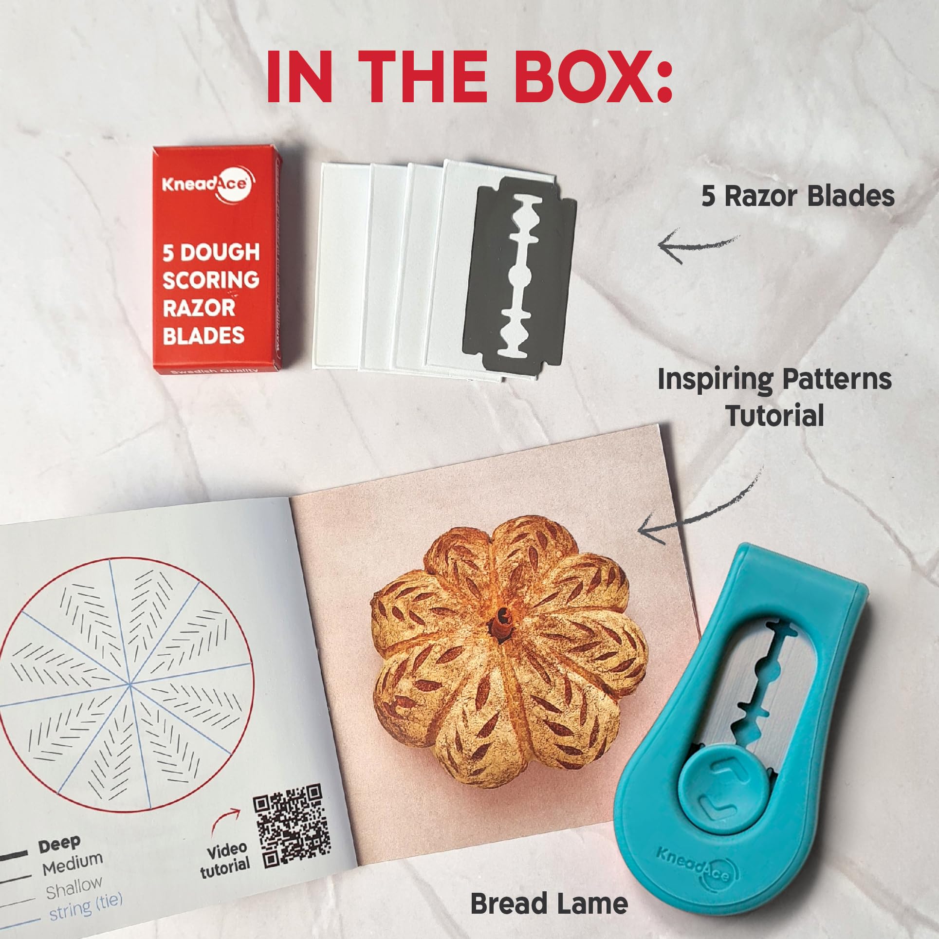 KneadAce Upgraded Magnetic Bread Lame with Extractable Razor - Professional Sourdough Scoring Tool for Artisan Bread Baking | Includes 5 Replacement Blades & Scoring Patterns Guidebook | Perfect for Home Bakers and Professional Bakeries