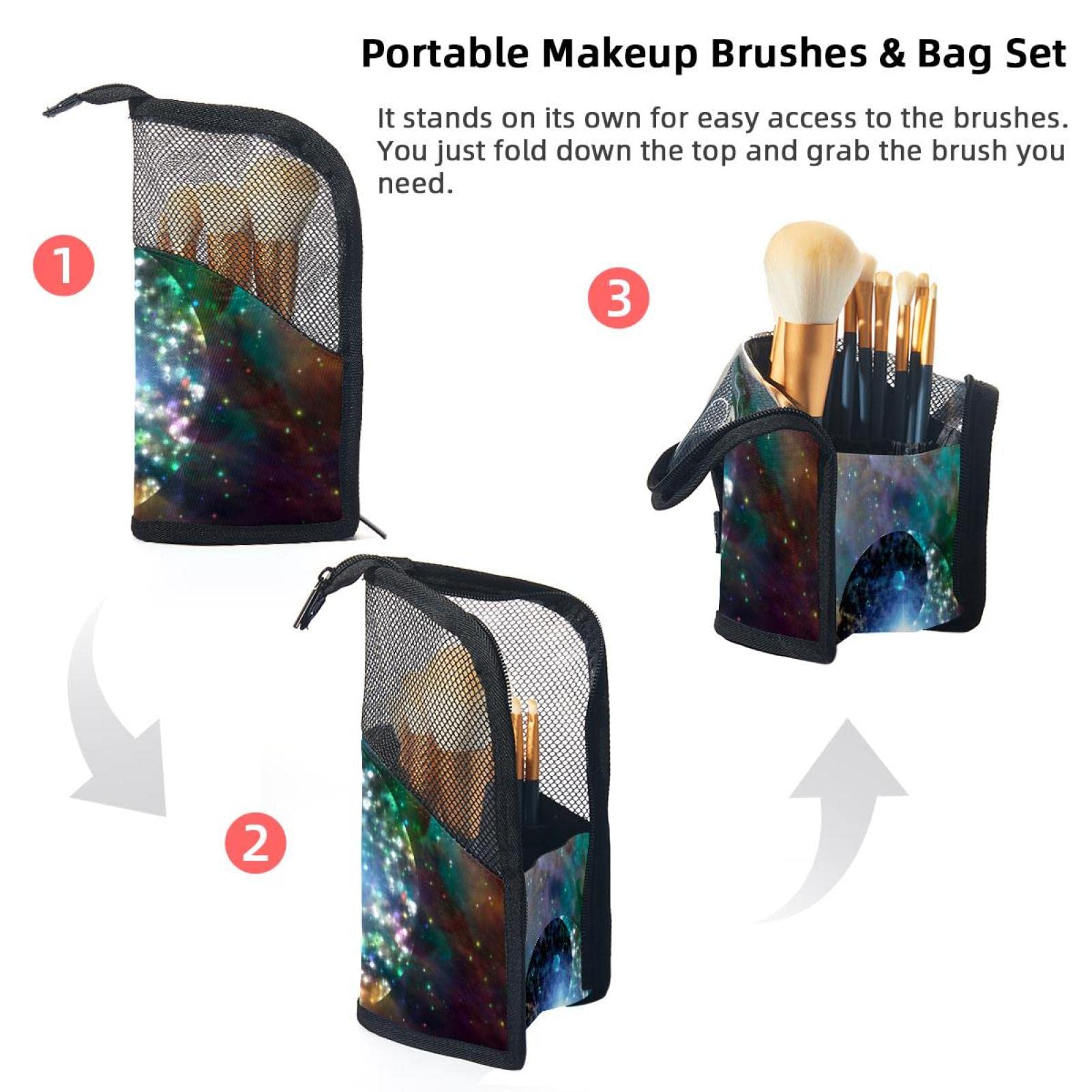 Portable Makeup Brush Organizer Bag with 12 Slots - Yin Yang Galaxy Design Cosmetic Brush Holder Case for Travel & Home Storage | Perfect for Makeup Artists & Beauty Enthusiasts