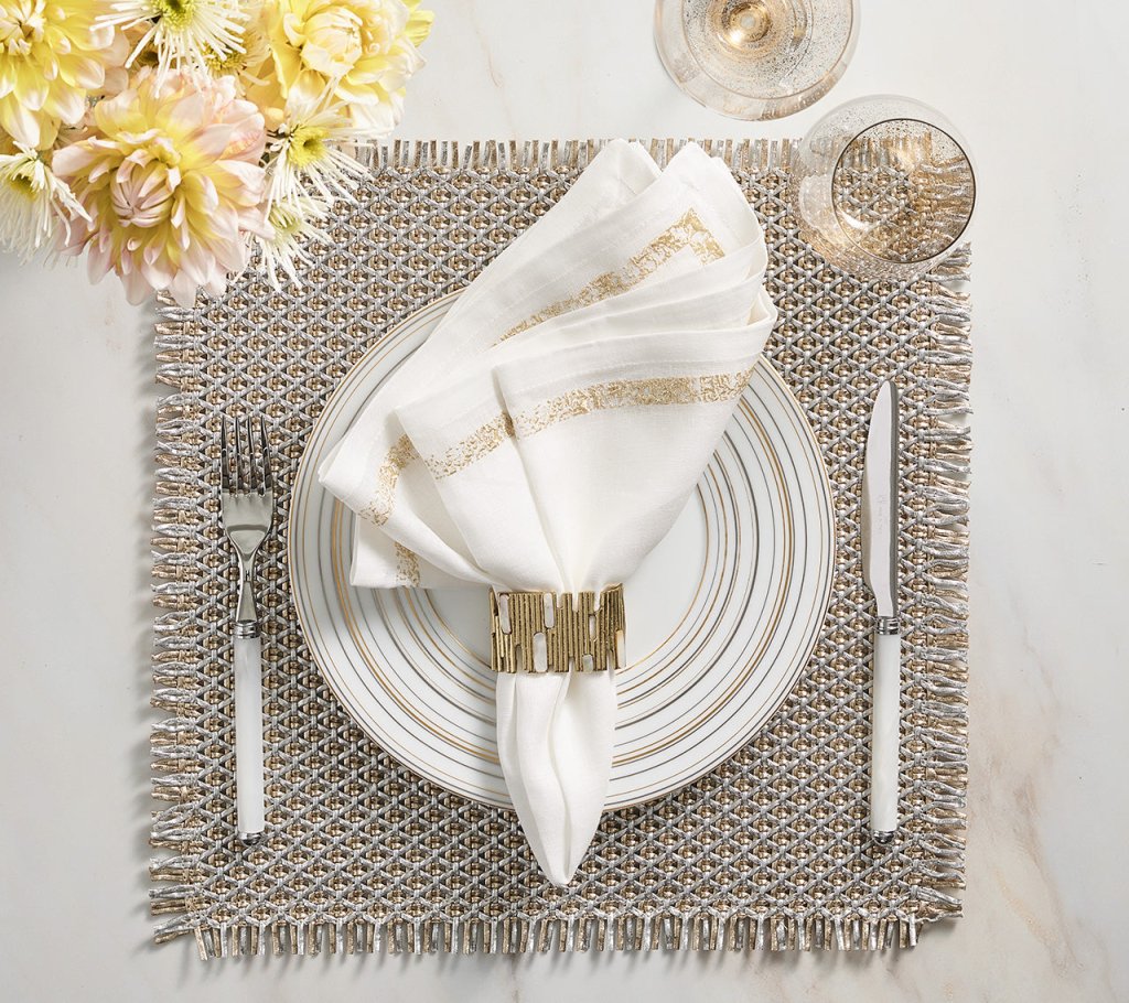 Luxury Gold & Silver Fringe Placemats Set of 4 - Elegant Table Decor for Dining Room, Wedding, Party & Home Decor