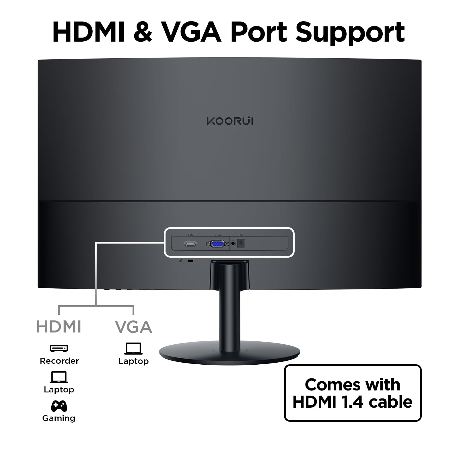 KOORUI 27 Inch Curved Gaming Monitor - Full HD 1080P, 75Hz Refresh Rate, 1800R Curvature, LED Display with HDMI & VGA Ports, Tilt Adjustment & Eye Care Technology - Perfect for Home Office, PC Gaming & Entertainment (Black, Model 27N5C)