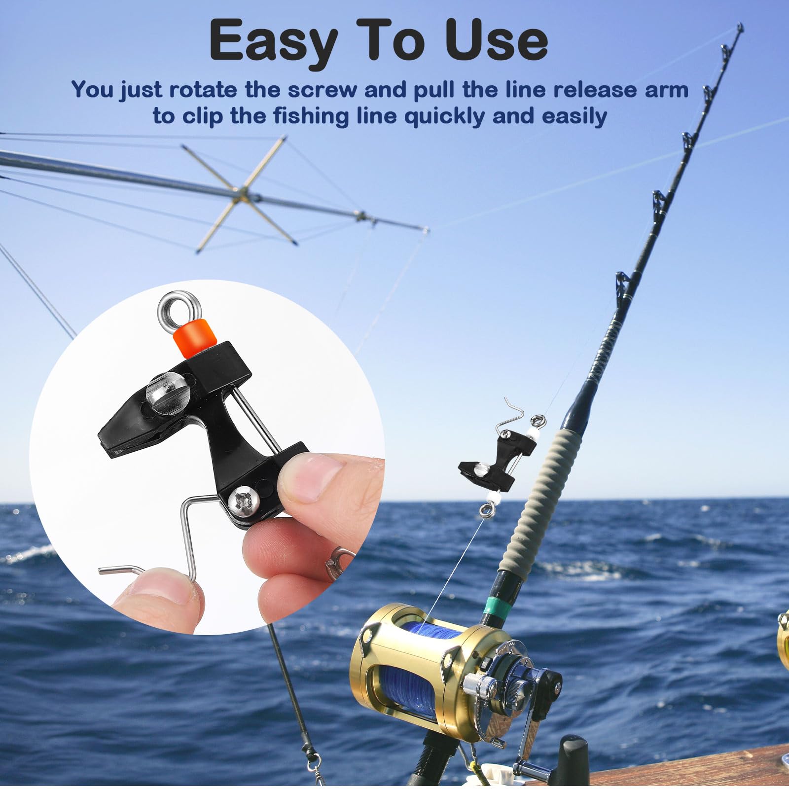 6 Pcs Adjustable Tension Outrigger Release Clips - Downrigger Fishing Clips for Planer Boards & Trolling Kites | Saltwater Offshore Fishing Accessories | Perfect for Deep Sea Trolling & Big Game Fishing
