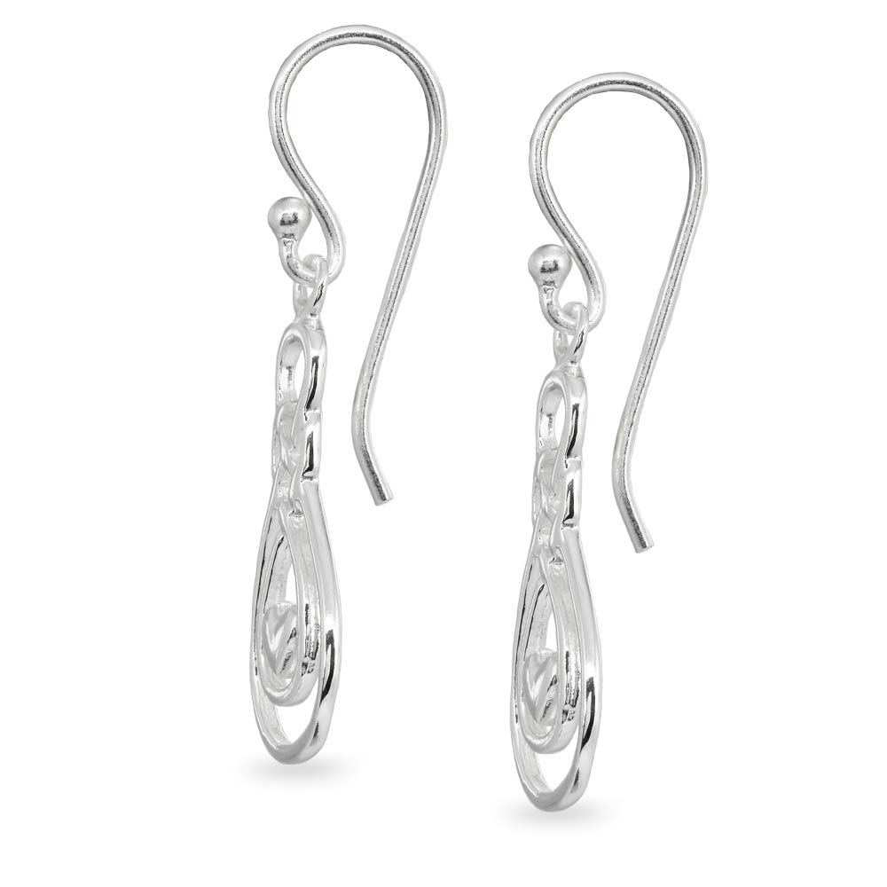 Sterling Silver Polished Heart Double Infinity Dangle Earrings for Women - Elegant Valentine's Gift, Anniversary Jewelry, Romantic Date Night Accessories