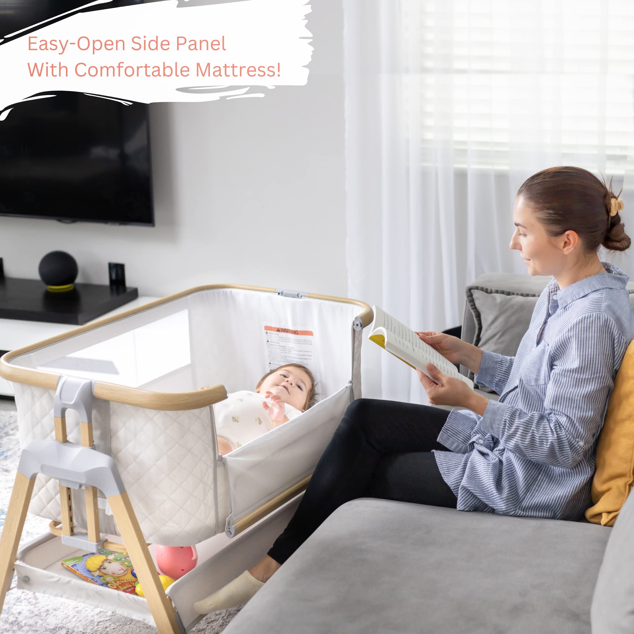 3 in 1 Baby Bassinet with Wheels - Portable Adjustable Bedside Sleeper for Newborns & Infants, 7 Height Settings with Foam Mattress & Storage Basket, Includes Carry Bag - Perfect for Nursery, Bedroom & Travel