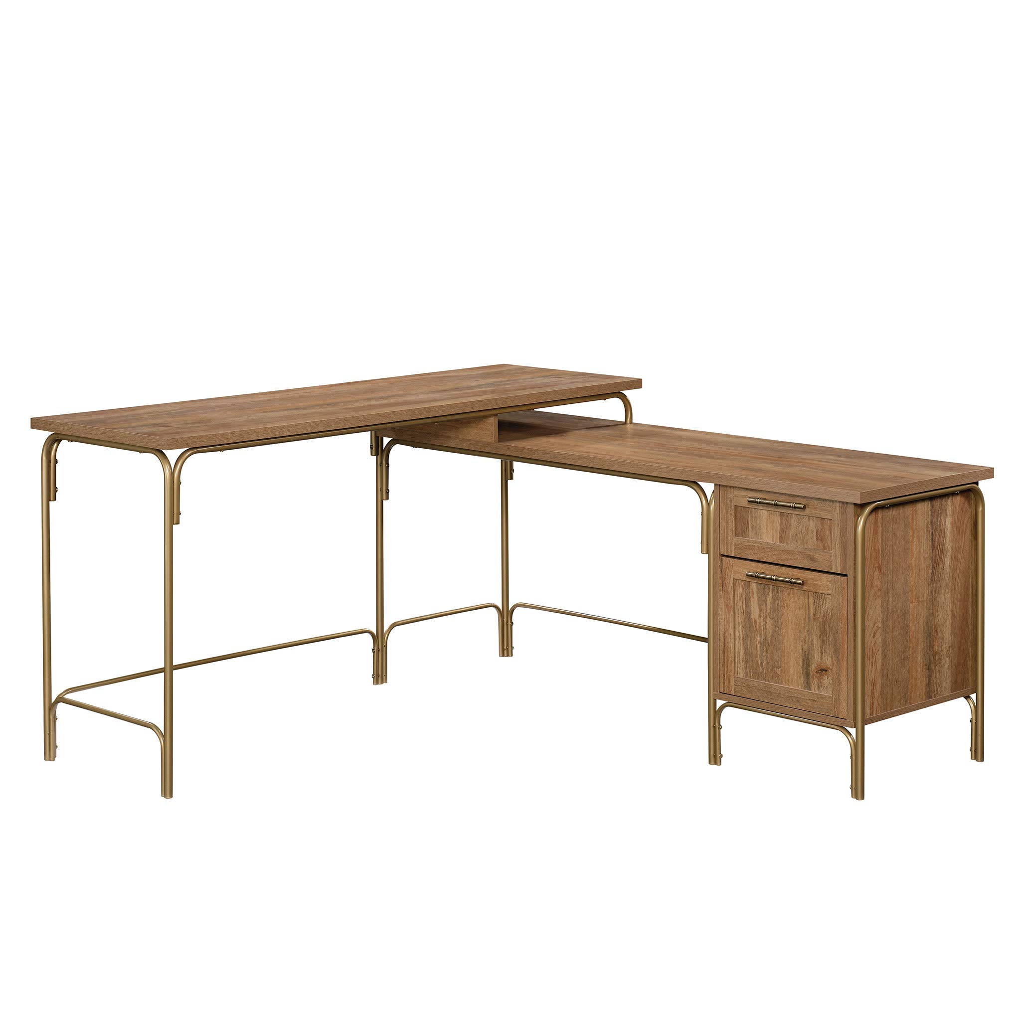 Sauder Coral Cape L-Shaped Corner Desk with Spacious Desktop & File Drawer - Sindoori Mango Finish for Home Office & Small Workspace