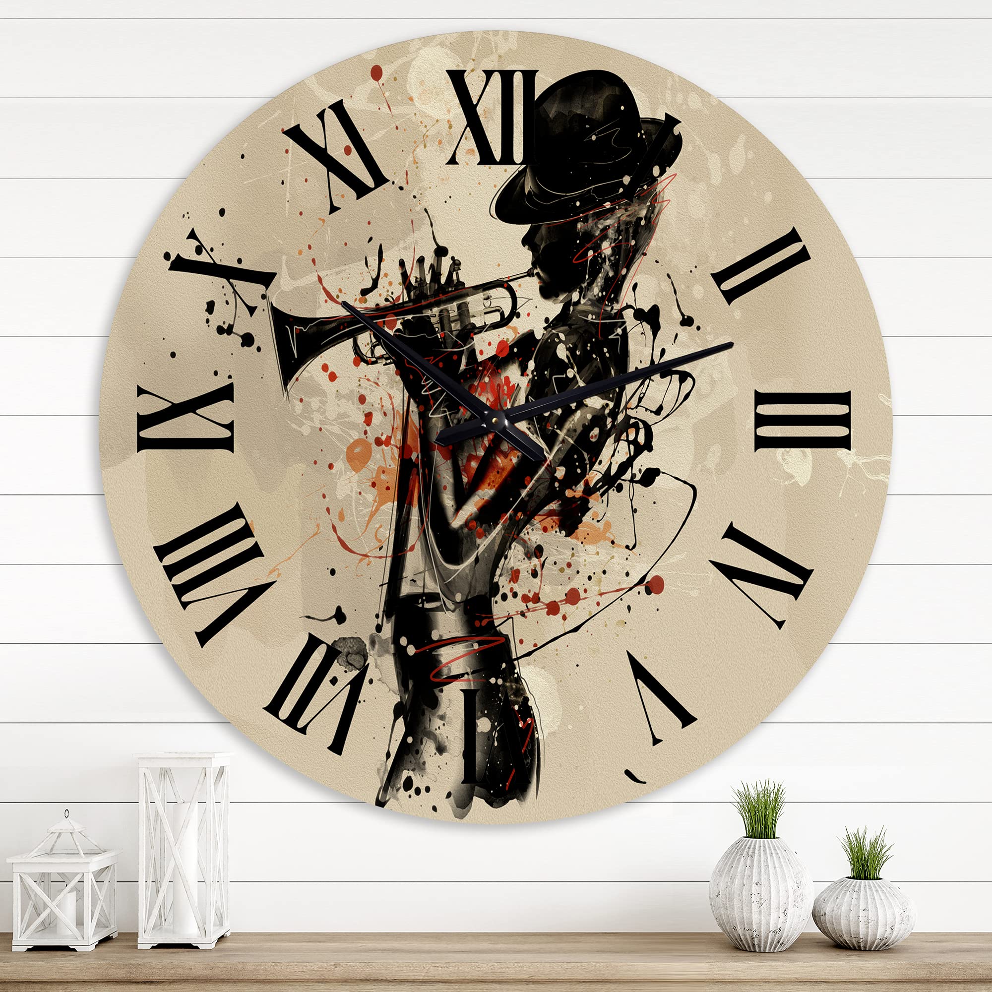 Vintage Jazz Trumpet Player Wall Clock - Large Modern Silent Non-Ticking Wall Art for Living Room, Bedroom, Office Decor | Perfect Gift for Music Lovers & Jazz Enthusiasts