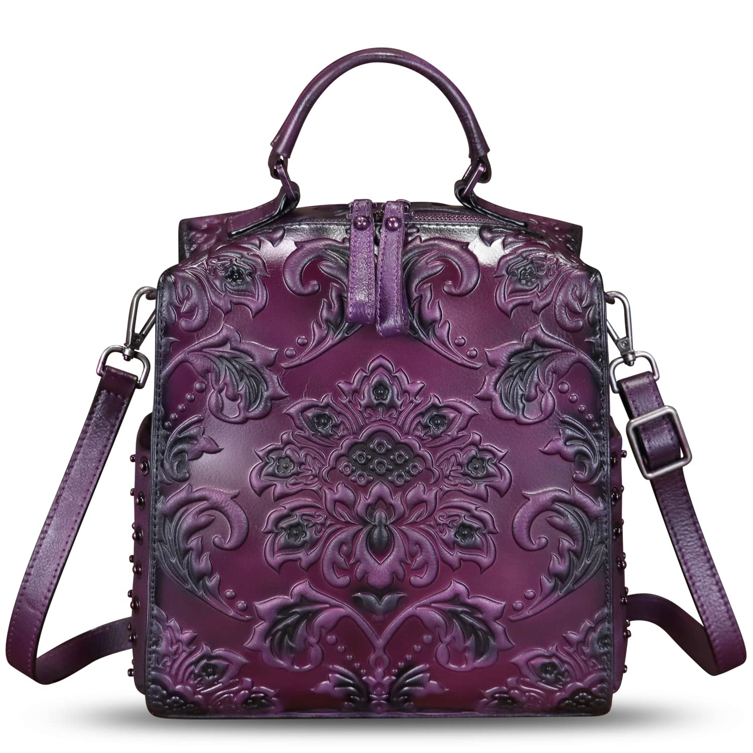 Genuine Leather Handbags for Women - Embossed Leather Backpack, Convertible Shoulder Bag & Satchel Purse - Perfect for Work, Travel & Everyday Use