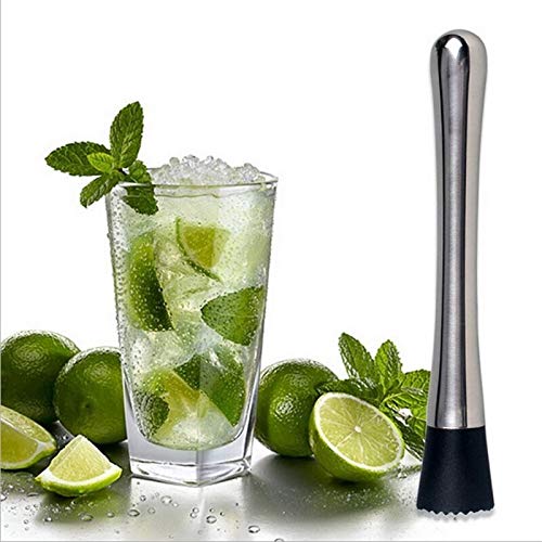 Premium Stainless Steel Cocktail Muddler - Bar Mixer Tool for Mojito, Fruit Juice & Crushed Ice - Professional Bartender Utensil Set Accessory (Black) - Perfect for Home Bars, Parties & Mixology Enthusiasts