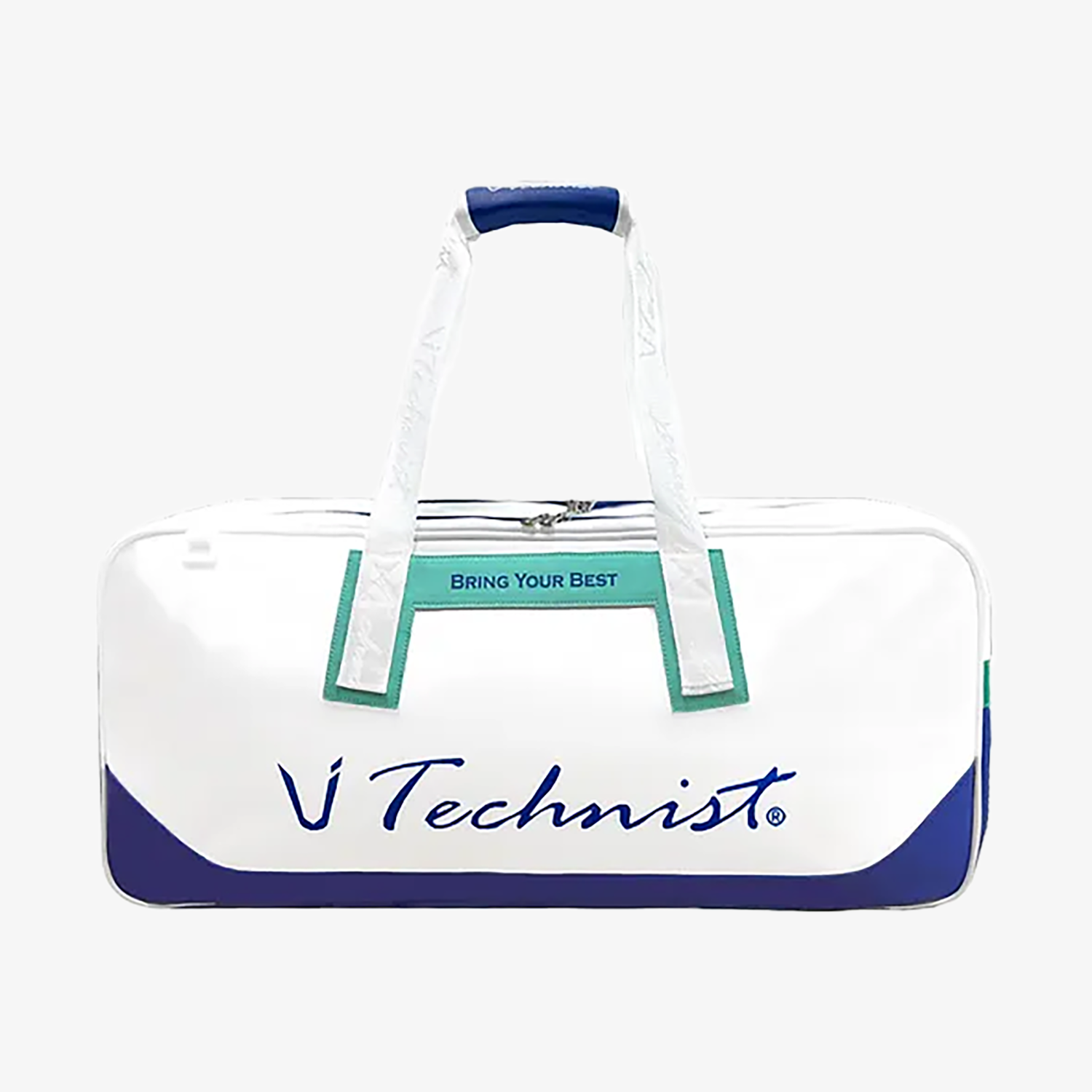 Technist TNB54119 Tennis Racket Bag - Durable Sports Racquet Holder for Tennis, Badminton, Squash - Lightweight & Water-Resistant (White/Navy/Green) - Perfect for Court, Gym & Travel