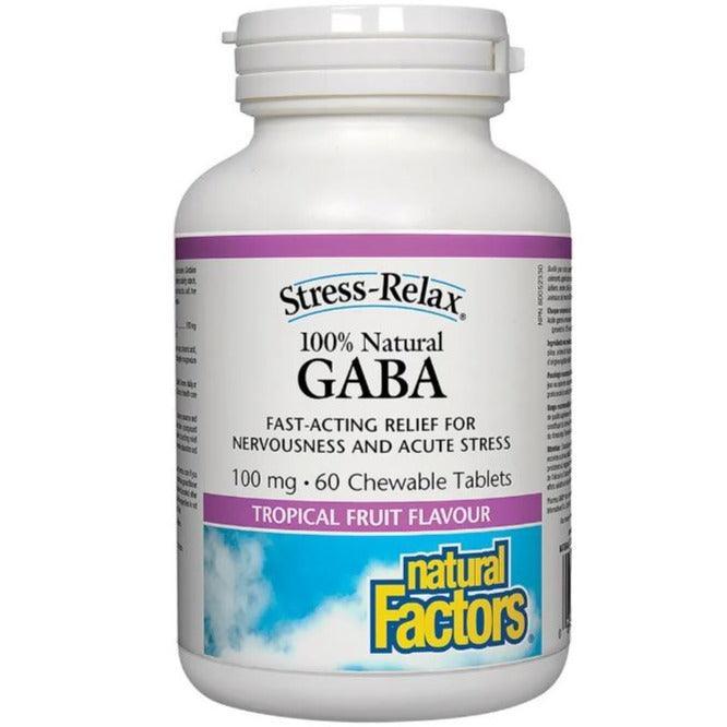 Natural Factors GABA 100mg - 60 Chewable Tablets for Stress Relief & Relaxation - Supports Calm Mood & Better Sleep - Vegan & Non-GMO Supplement for Daily Wellness