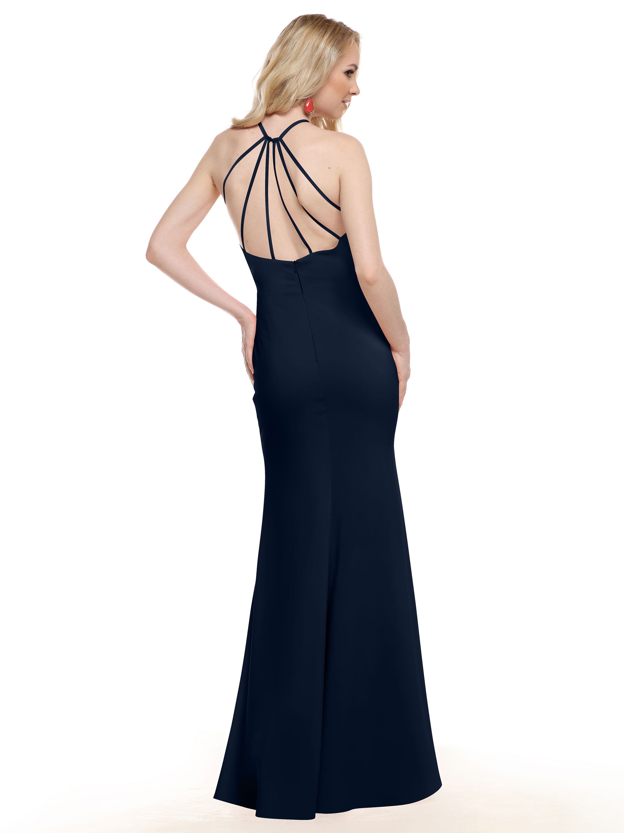 Elegant 83031 Fit and Flare Stretch Chiffon Bridesmaid Dress with Halter Neck & Thigh Slit - Perfect for Weddings, Prom, and Formal Events